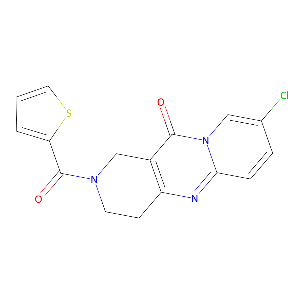8-chloro-2-(thiophene-2-carbonyl)-3,4-dihydro-1H-dipyrido[1,2-a:4',3'-d]pyrimidin-11(2H)-one molecular structure, CAS 2034531-96-7