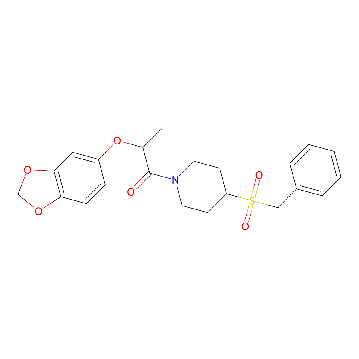 2-(Benzo[d][1,3]dioxol-5-yloxy)-1-(4-(benzylsulfonyl)piperidin-1-yl)propan-1-one molecular structure, CAS 2034531-98-9