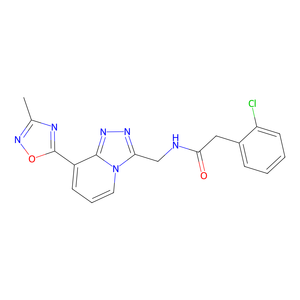 2-(2-chlorophenyl)-N-((8-(3-methyl-1,2,4-oxadiazol-5-yl)-[1,2,4]triazolo[4,3-a]pyridin-3-yl)methyl)acetamide molecular structure, CAS 2034532-00-6