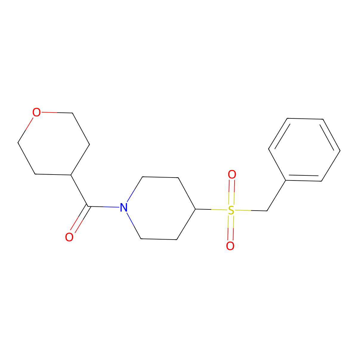 1-(Oxane-4-carbonyl)-4-phenylmethanesulfonylpiperidine molecular structure, CAS 2034532-05-1