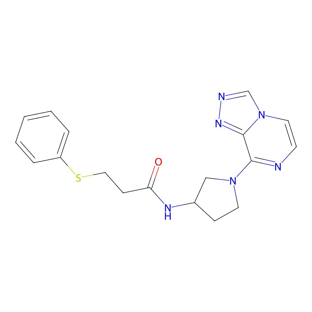 N-(1-([1,2,4]triazolo[4,3-a]pyrazin-8-yl)pyrrolidin-3-yl)-3-(phenylthio)propanamide molecular structure, CAS 2034532-10-8