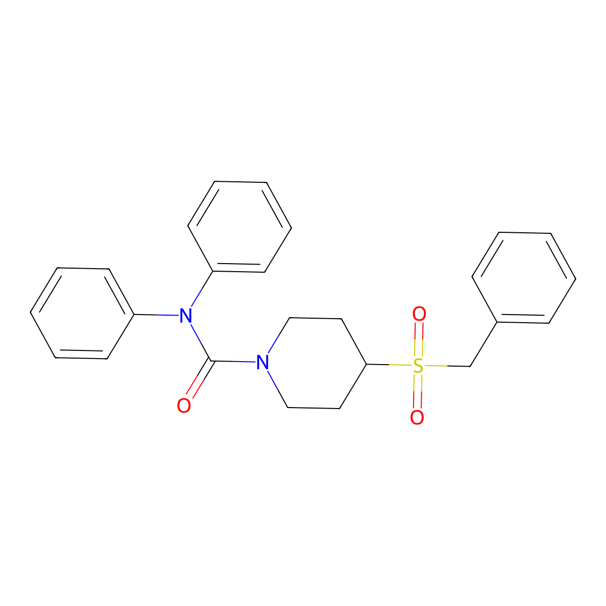 4-(benzylsulfonyl)-N,N-diphenylpiperidine-1-carboxamide molecular structure, CAS 2034532-11-9