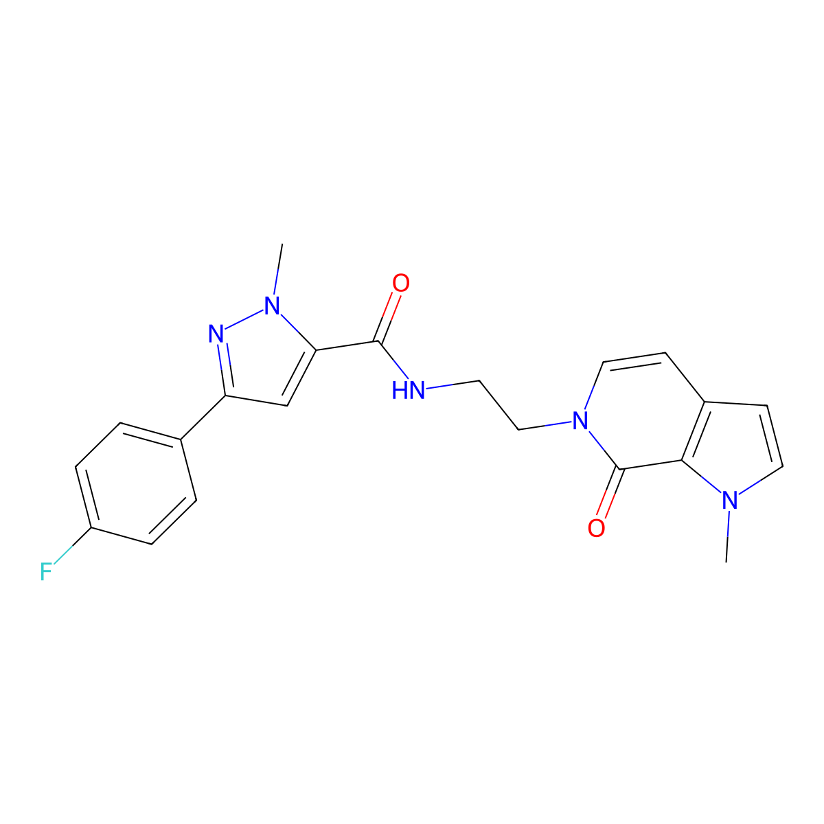 3-(4-fluorophenyl)-1-methyl-N-(2-(1-methyl-7-oxo-1H-pyrrolo[2,3-c]pyridin-6(7H)-yl)ethyl)-1H-pyrazole-5-carboxamide molecular structure, CAS 2034532-14-2