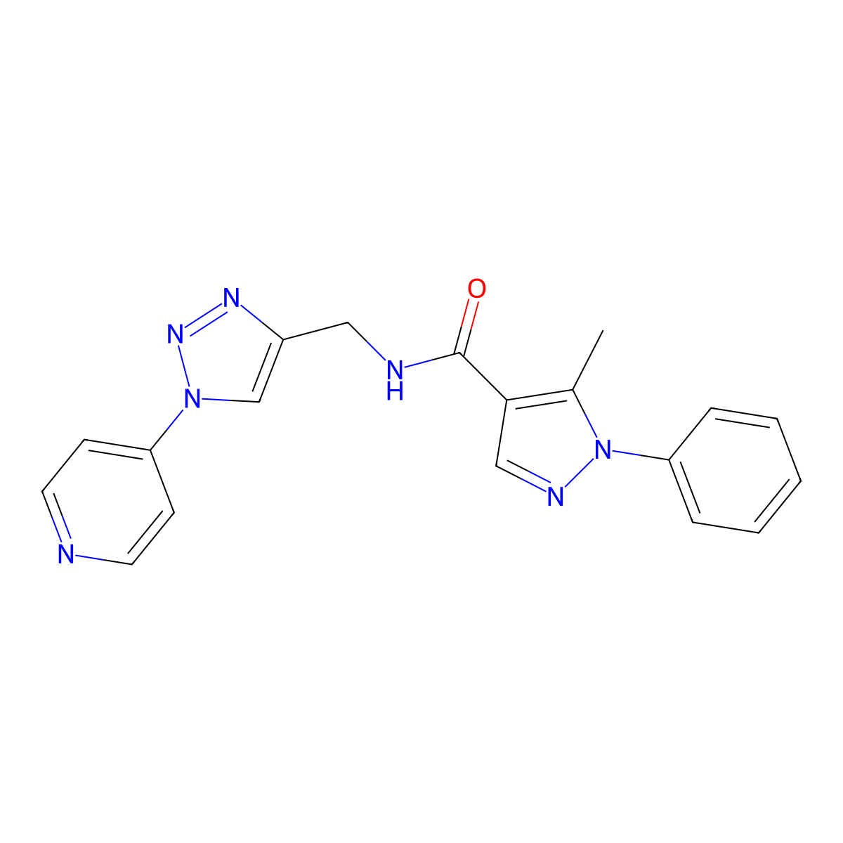 5-methyl-1-phenyl-N-{[1-(pyridin-4-yl)-1H-1,2,3-triazol-4-yl]methyl}-1H-pyrazole-4-carboxamide molecular structure, CAS 2034532-23-3