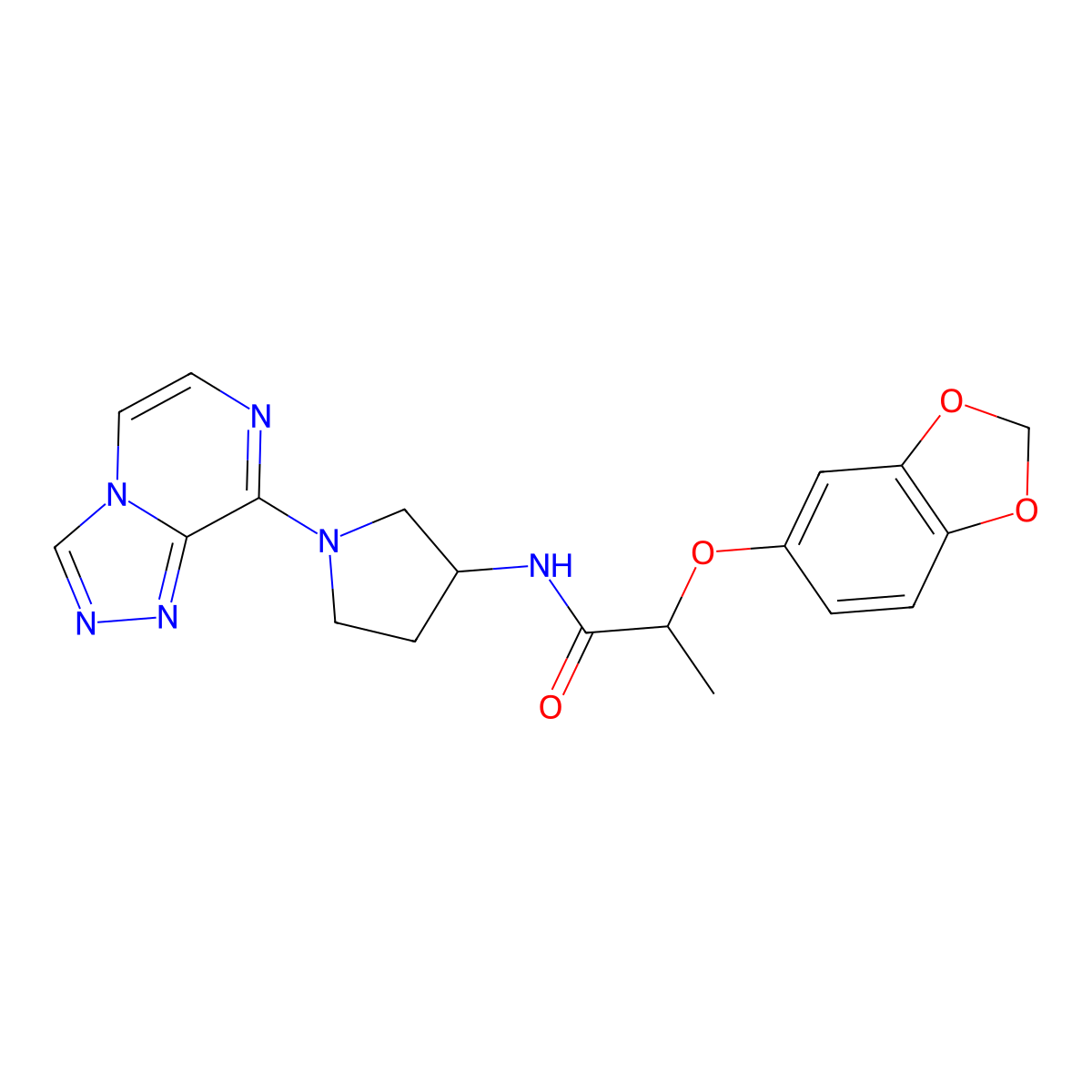 N-(1-([1,2,4]triazolo[4,3-a]pyrazin-8-yl)pyrrolidin-3-yl)-2-(benzo[d][1,3]dioxol-5-yloxy)propanamide molecular structure, CAS 2034532-25-5