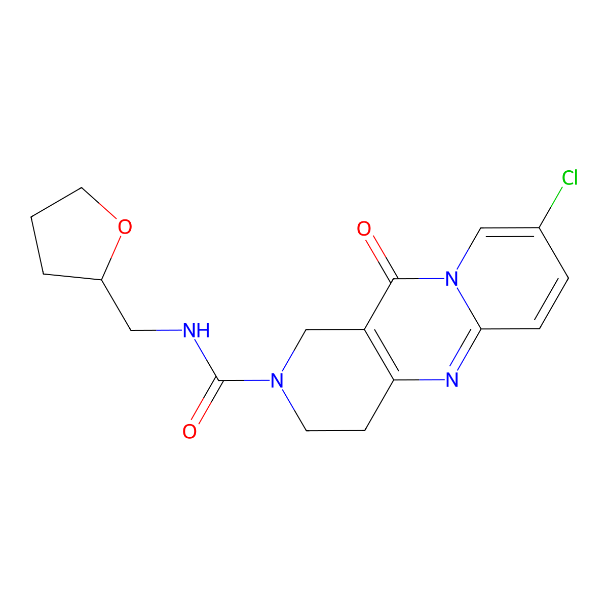 8-chloro-11-oxo-N-((tetrahydrofuran-2-yl)methyl)-3,4-dihydro-1H-dipyrido[1,2-a:4',3'-d]pyrimidine-2(11H)-carboxamide molecular structure, CAS 2034532-31-3