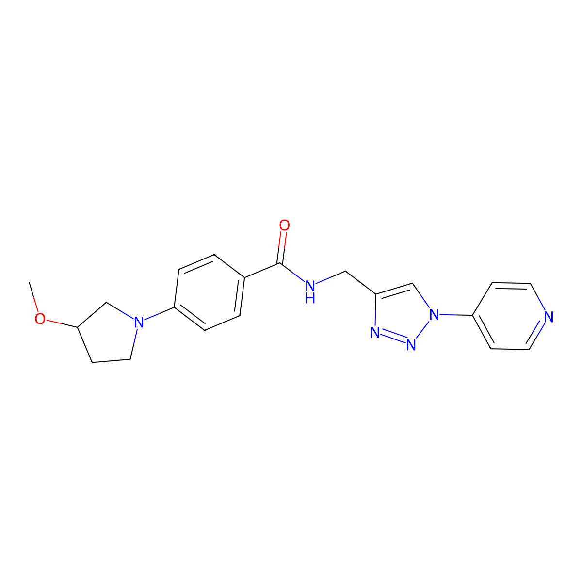 4-(3-methoxypyrrolidin-1-yl)-N-{[1-(pyridin-4-yl)-1H-1,2,3-triazol-4-yl]methyl}benzamide molecular structure, CAS 2034532-35-7