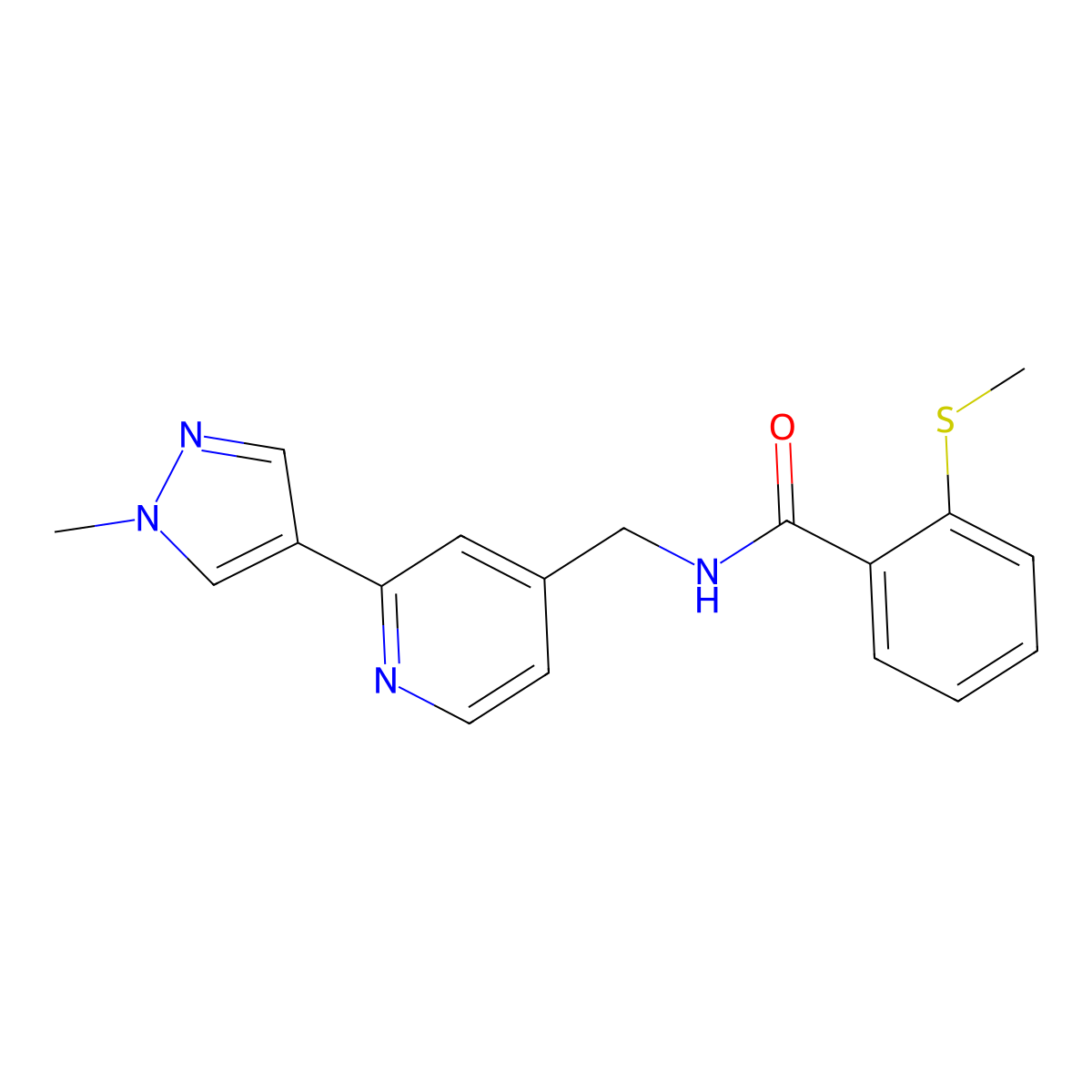 N-((2-(1-methyl-1H-pyrazol-4-yl)pyridin-4-yl)methyl)-2-(methylthio)benzamide molecular structure, CAS 2034532-36-8