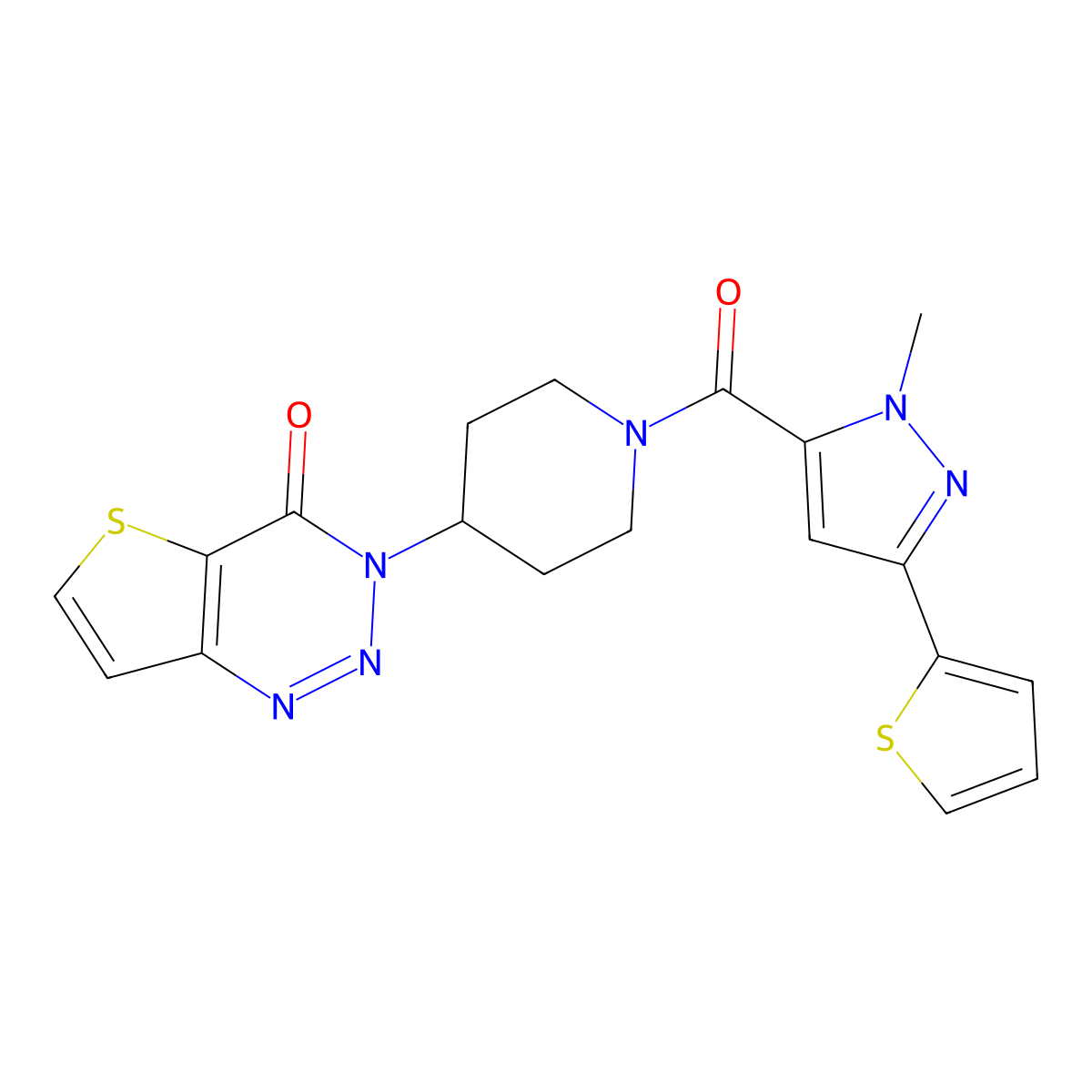 3-(1-(1-methyl-3-(thiophen-2-yl)-1H-pyrazole-5-carbonyl)piperidin-4-yl)thieno[3,2-d][1,2,3]triazin-4(3H)-one molecular structure, CAS 2034532-44-8