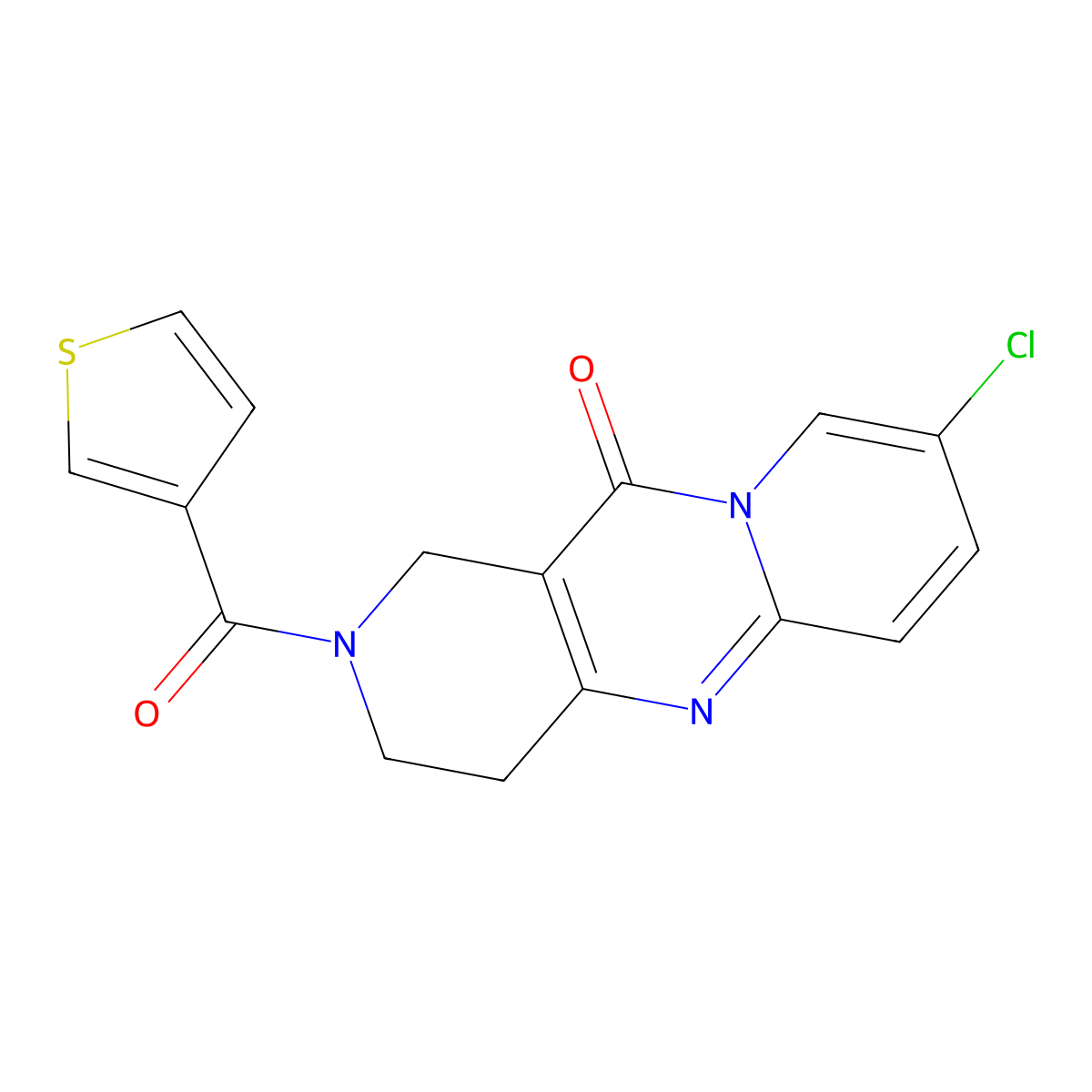 8-chloro-2-(thiophene-3-carbonyl)-3,4-dihydro-1H-dipyrido[1,2-a:4',3'-d]pyrimidin-11(2H)-one molecular structure, CAS 2034532-48-2