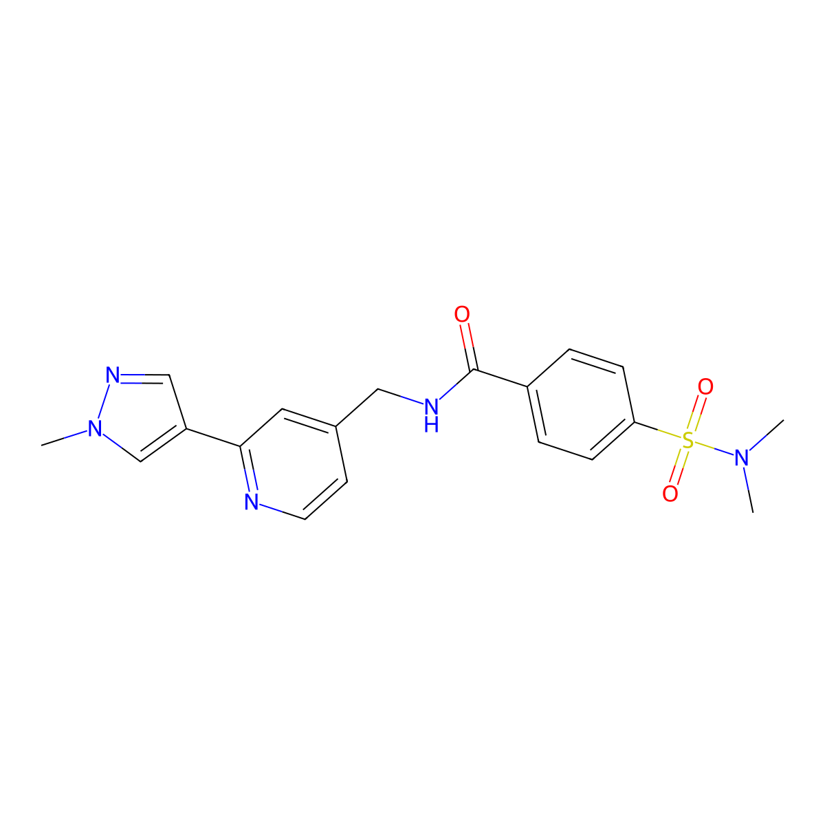 4-(N,N-dimethylsulfamoyl)-N-((2-(1-methyl-1H-pyrazol-4-yl)pyridin-4-yl)methyl)benzamide molecular structure, CAS 2034532-52-8