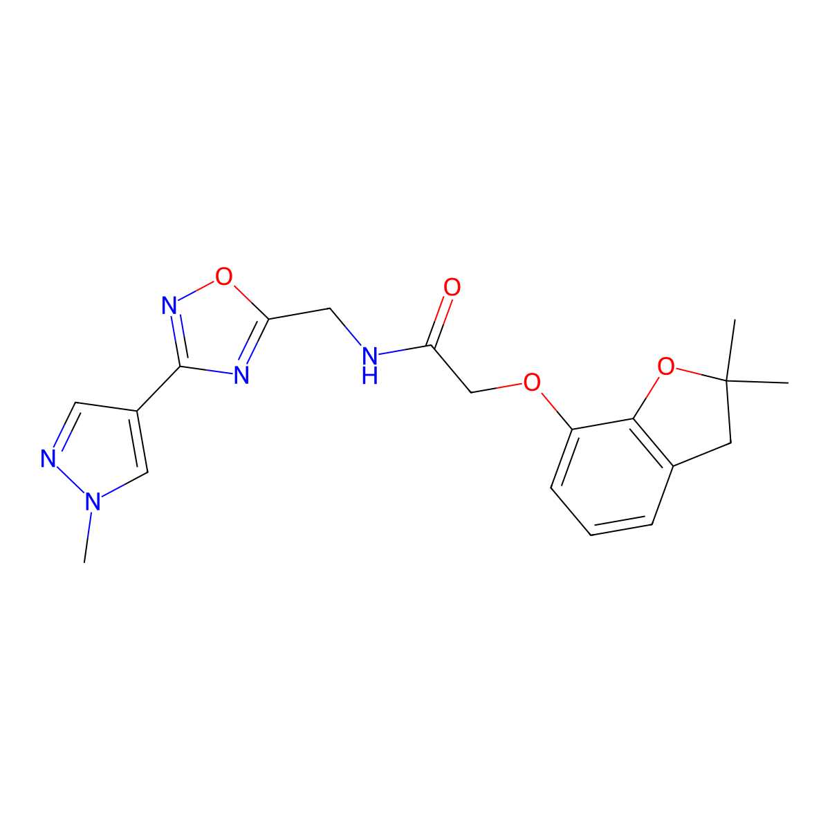 2-((2,2-dimethyl-2,3-dihydrobenzofuran-7-yl)oxy)-N-((3-(1-methyl-1H-pyrazol-4-yl)-1,2,4-oxadiazol-5-yl)methyl)acetamide molecular structure, CAS 2034532-58-4