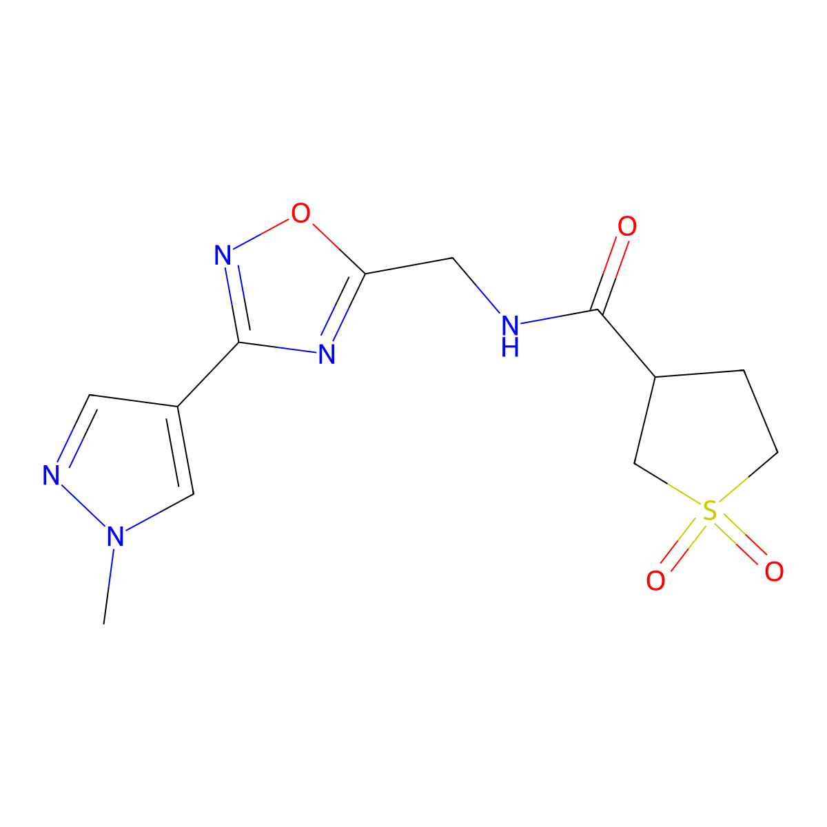 N-((3-(1-methyl-1H-pyrazol-4-yl)-1,2,4-oxadiazol-5-yl)methyl)tetrahydrothiophene-3-carboxamide 1,1-dioxide molecular structure, CAS 2034532-65-3