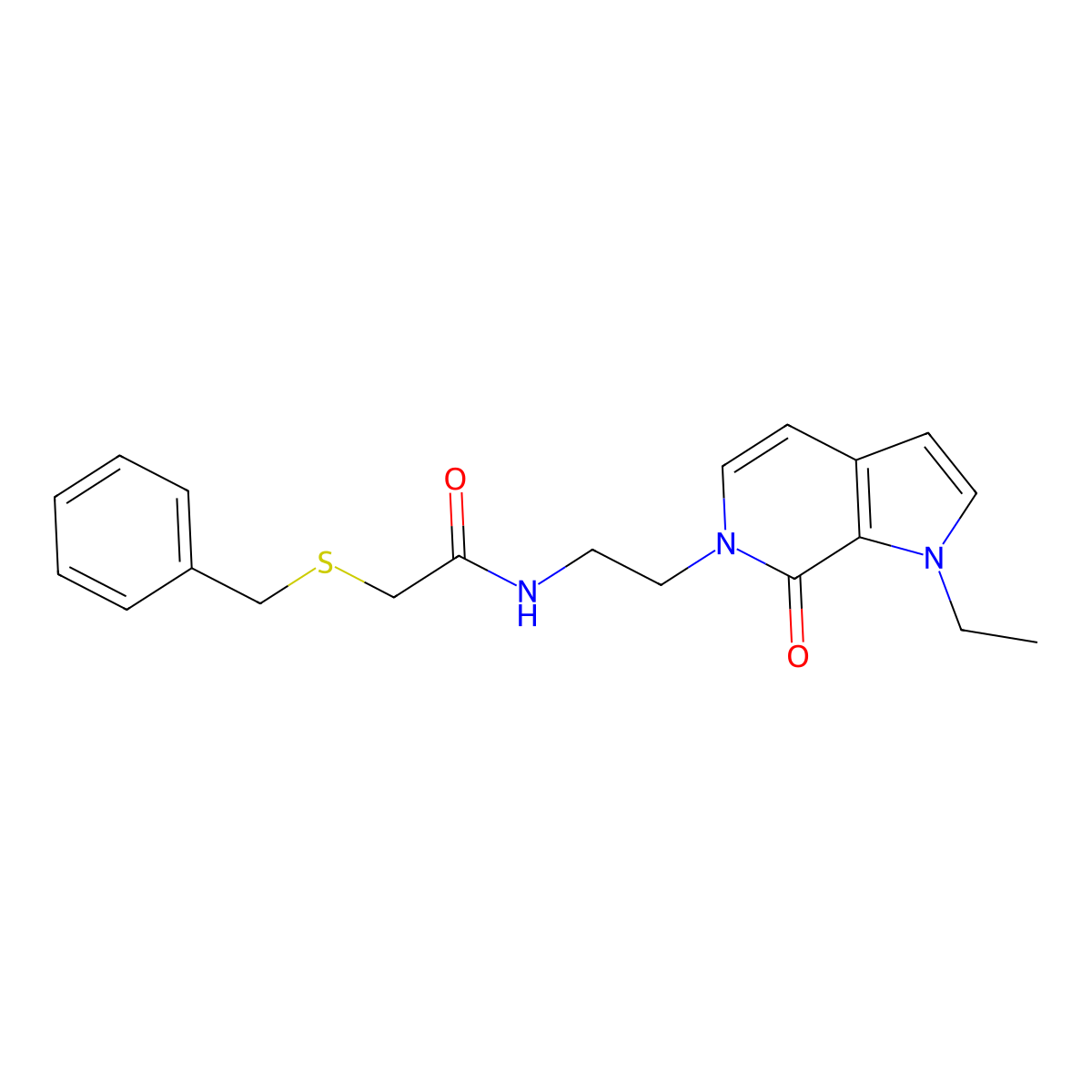 2-(benzylsulfanyl)-N-(2-{1-ethyl-7-oxo-1H,6H,7H-pyrrolo[2,3-c]pyridin-6-yl}ethyl)acetamide molecular structure, CAS 2034532-67-5