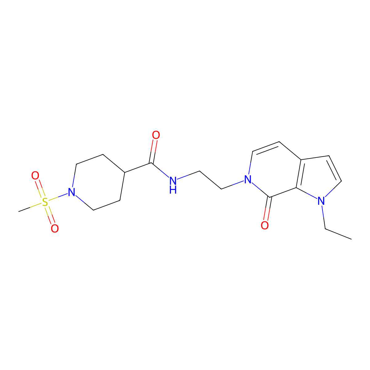 N-(2-(1-ethyl-7-oxo-1H-pyrrolo[2,3-c]pyridin-6(7H)-yl)ethyl)-1-(methylsulfonyl)piperidine-4-carboxamide molecular structure, CAS 2034532-73-3