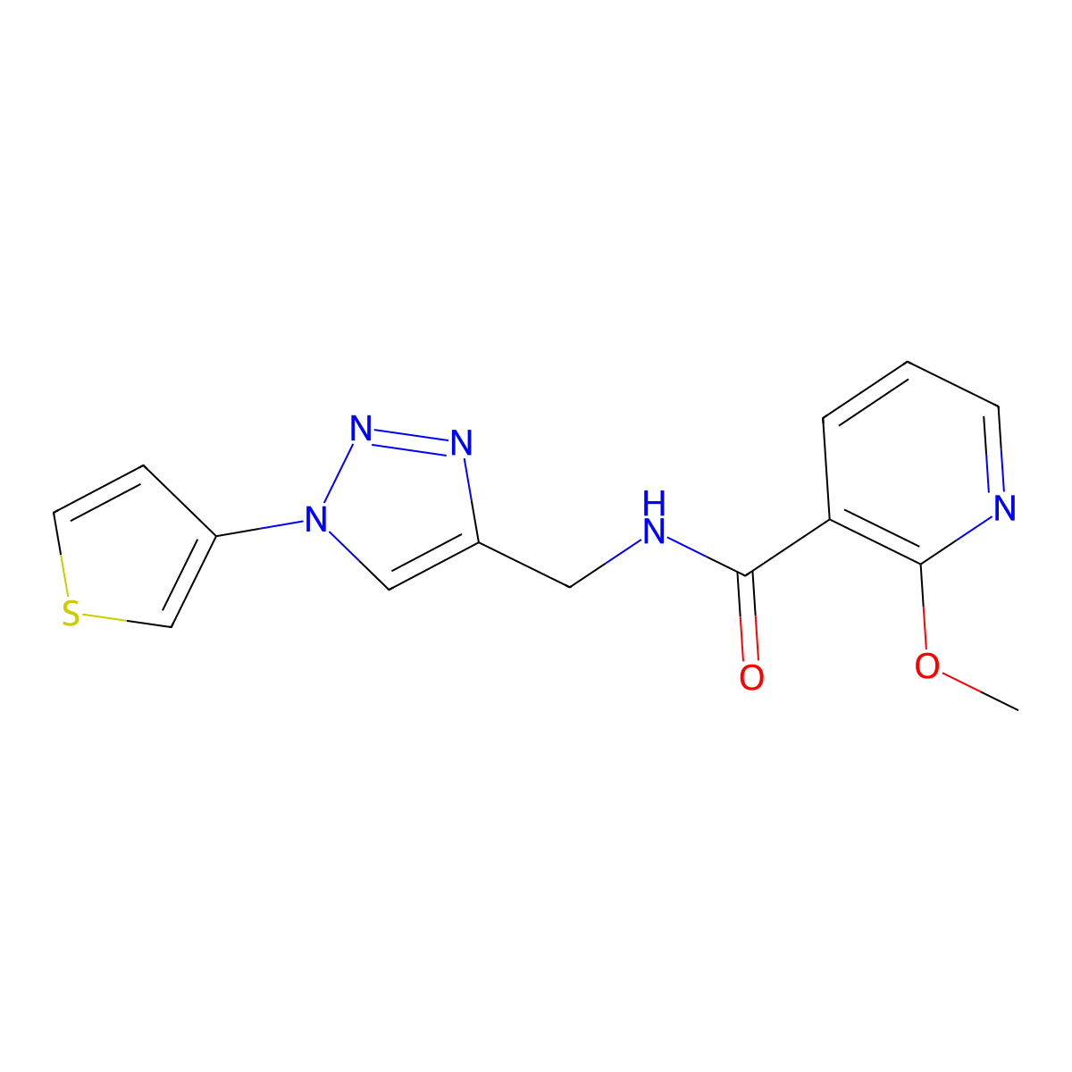 2-methoxy-N-{[1-(thiophen-3-yl)-1H-1,2,3-triazol-4-yl]methyl}pyridine-3-carboxamide molecular structure, CAS 2034532-76-6