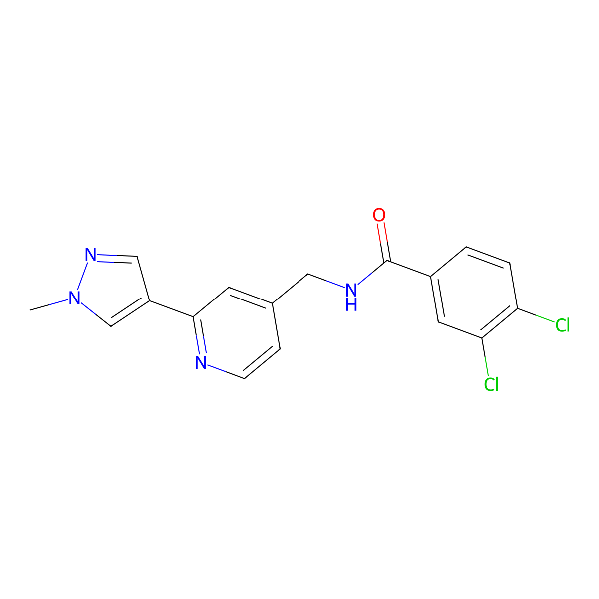 3,4-dichloro-N-((2-(1-methyl-1H-pyrazol-4-yl)pyridin-4-yl)methyl)benzamide molecular structure, CAS 2034532-78-8