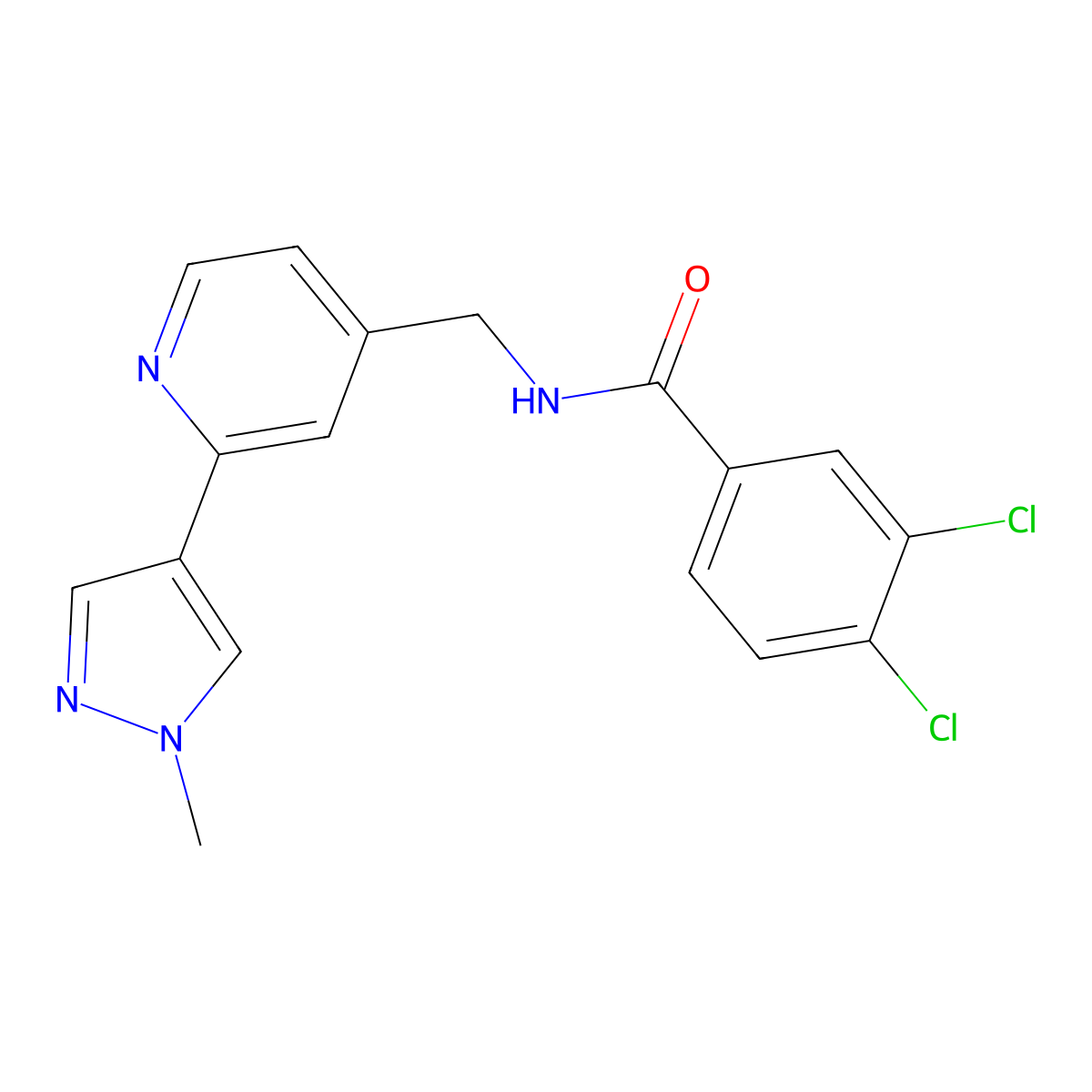 3,4-dichloro-N-((2-(1-methyl-1H-pyrazol-4-yl)pyridin-4-yl)methyl)benzamide molecular structure, CAS 2034532-78-8