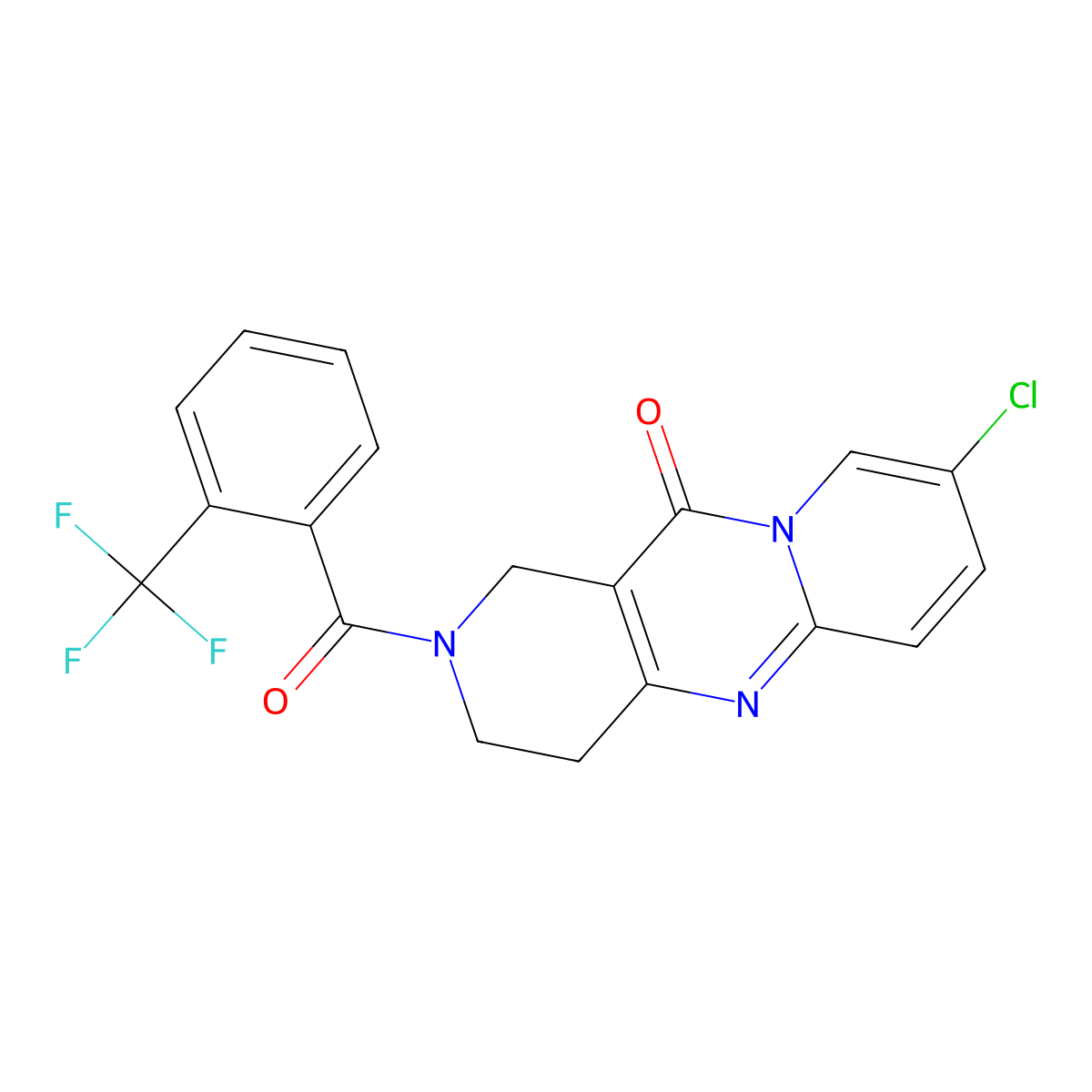 8-chloro-2-(2-(trifluoromethyl)benzoyl)-3,4-dihydro-1H-dipyrido[1,2-a:4',3'-d]pyrimidin-11(2H)-one molecular structure, CAS 2034532-81-3