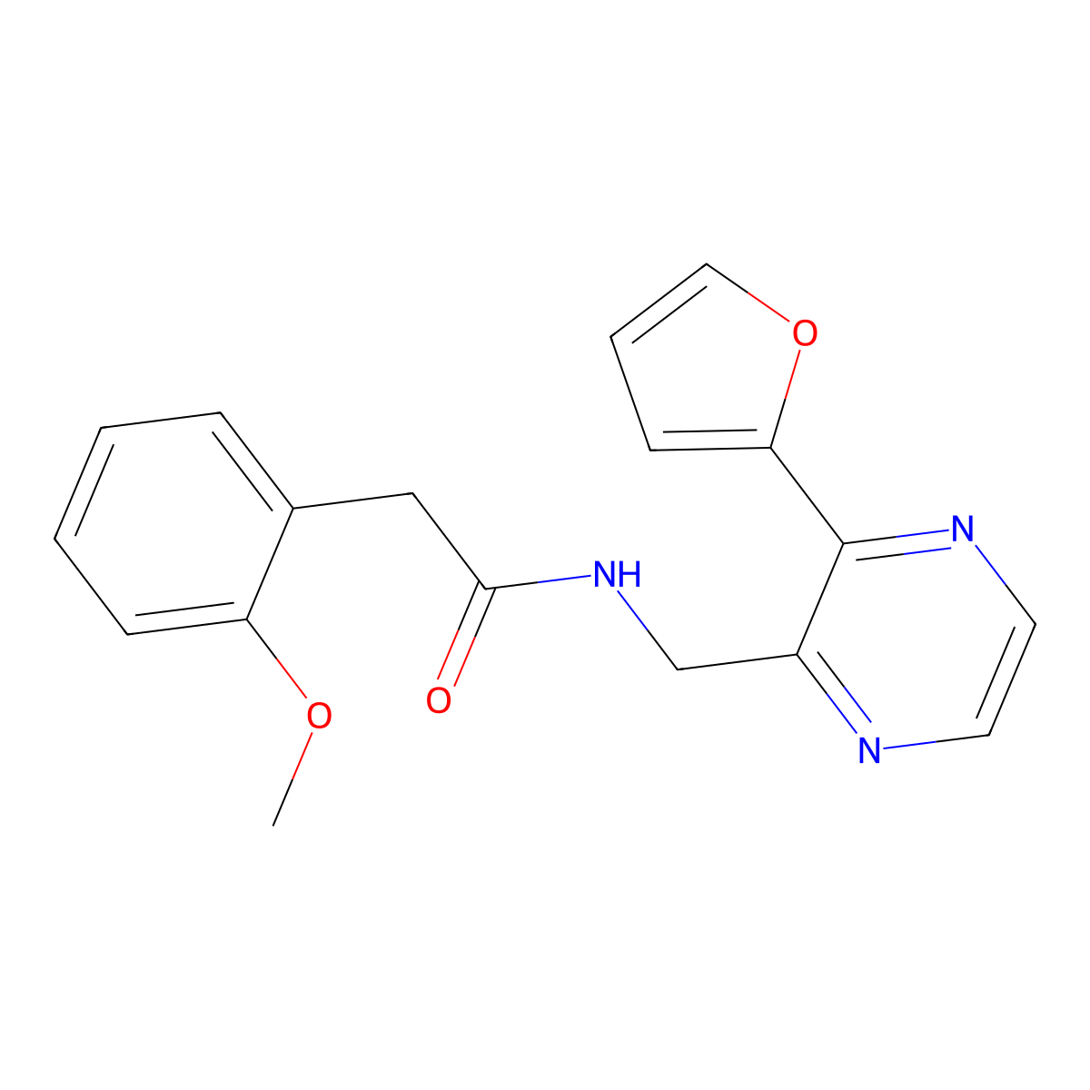 N-((3-(furan-2-yl)pyrazin-2-yl)methyl)-2-(2-methoxyphenyl)acetamide molecular structure, CAS 2034532-85-7