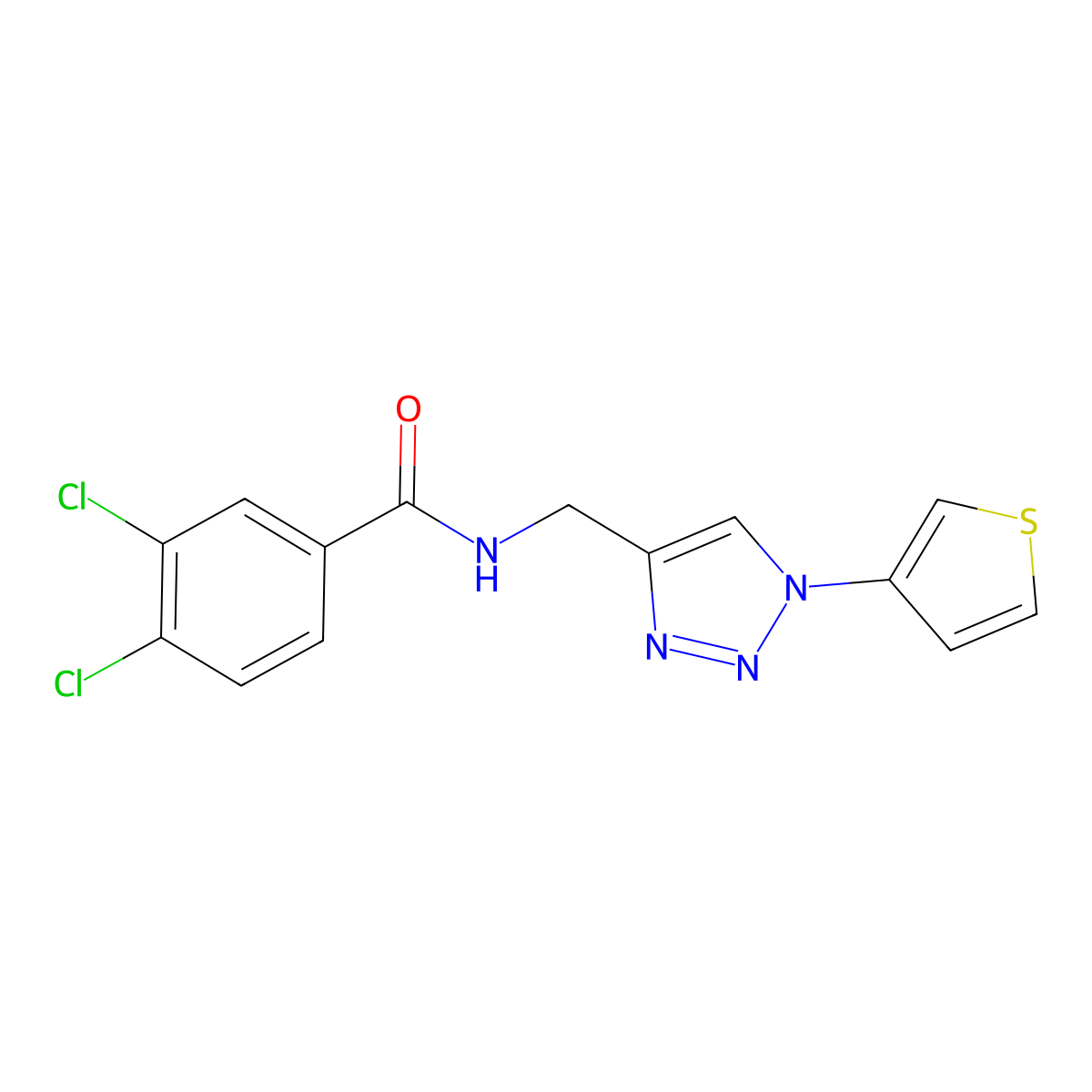 3,4-dichloro-N-((1-(thiophen-3-yl)-1H-1,2,3-triazol-4-yl)methyl)benzamide molecular structure, CAS 2034532-86-8