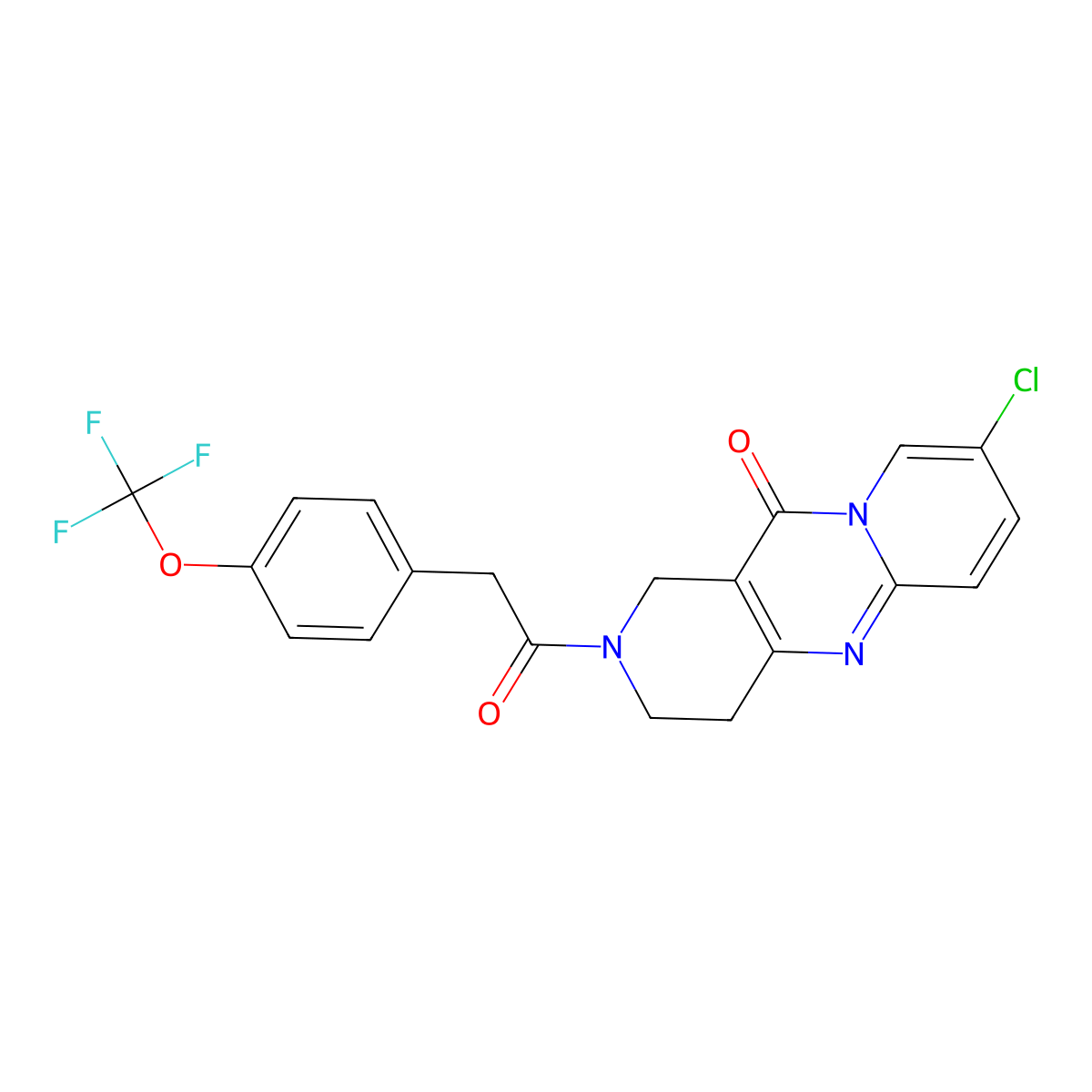 8-chloro-2-(2-(4-(trifluoromethoxy)phenyl)acetyl)-3,4-dihydro-1H-dipyrido[1,2-a:4',3'-d]pyrimidin-11(2H)-one molecular structure, CAS 2034532-87-9