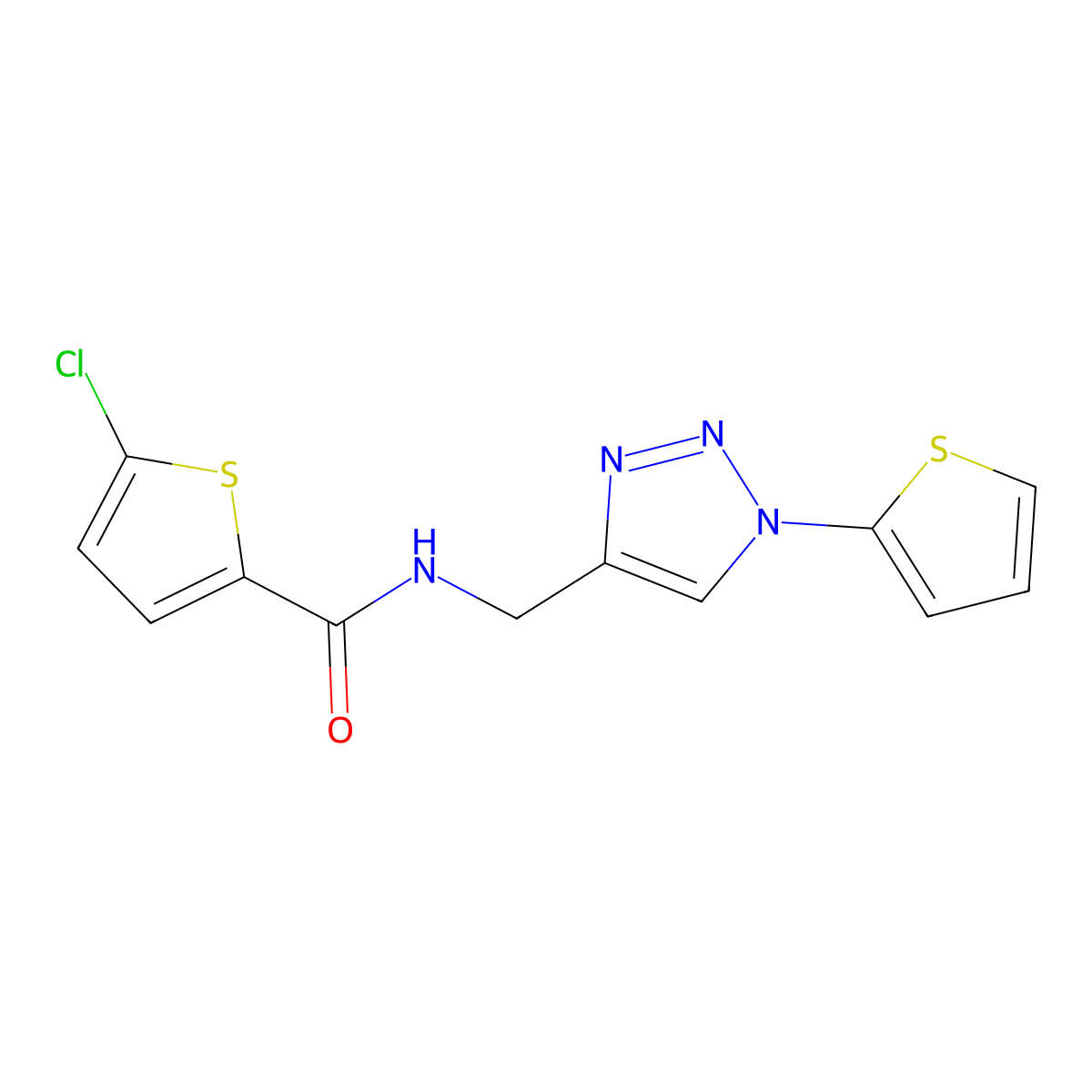 5-chloro-N-((1-(thiophen-2-yl)-1H-1,2,3-triazol-4-yl)methyl)thiophene-2-carboxamide molecular structure, CAS 2034532-89-1