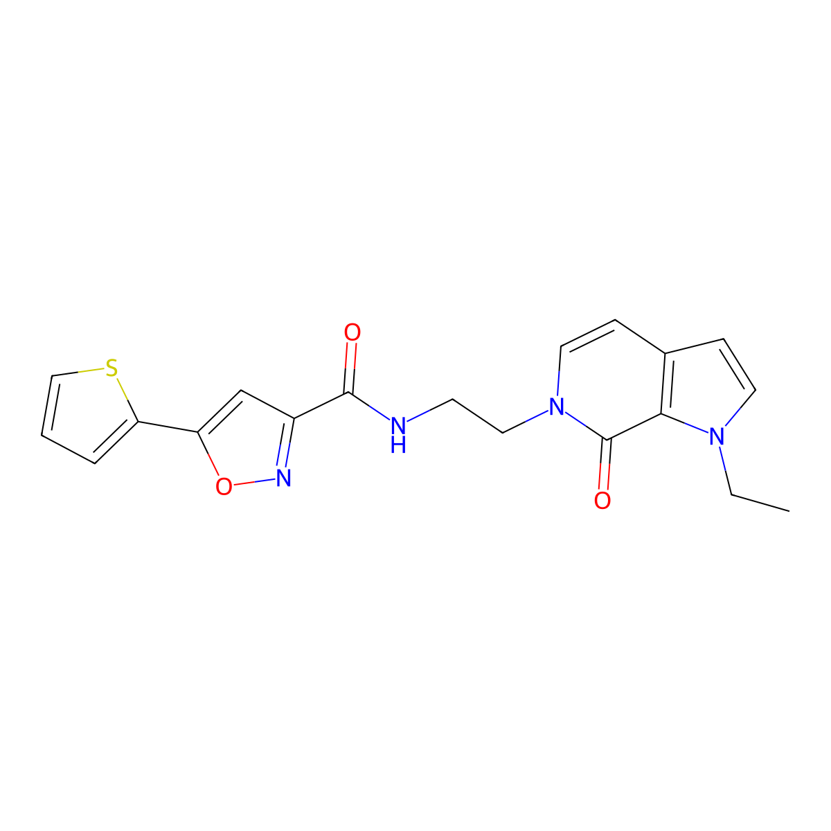 N-(2-(1-ethyl-7-oxo-1H-pyrrolo[2,3-c]pyridin-6(7H)-yl)ethyl)-5-(thiophen-2-yl)isoxazole-3-carboxamide molecular structure, CAS 2034532-90-4