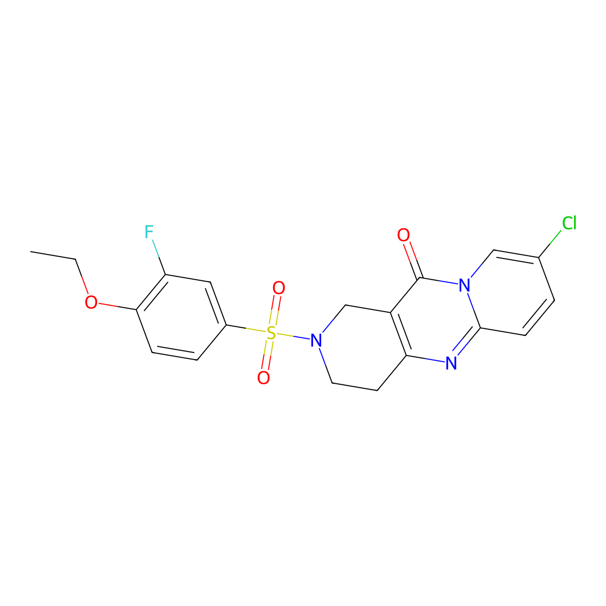8-chloro-2-((4-ethoxy-3-fluorophenyl)sulfonyl)-3,4-dihydro-1H-dipyrido[1,2-a:4',3'-d]pyrimidin-11(2H)-one molecular structure, CAS 2034532-99-3