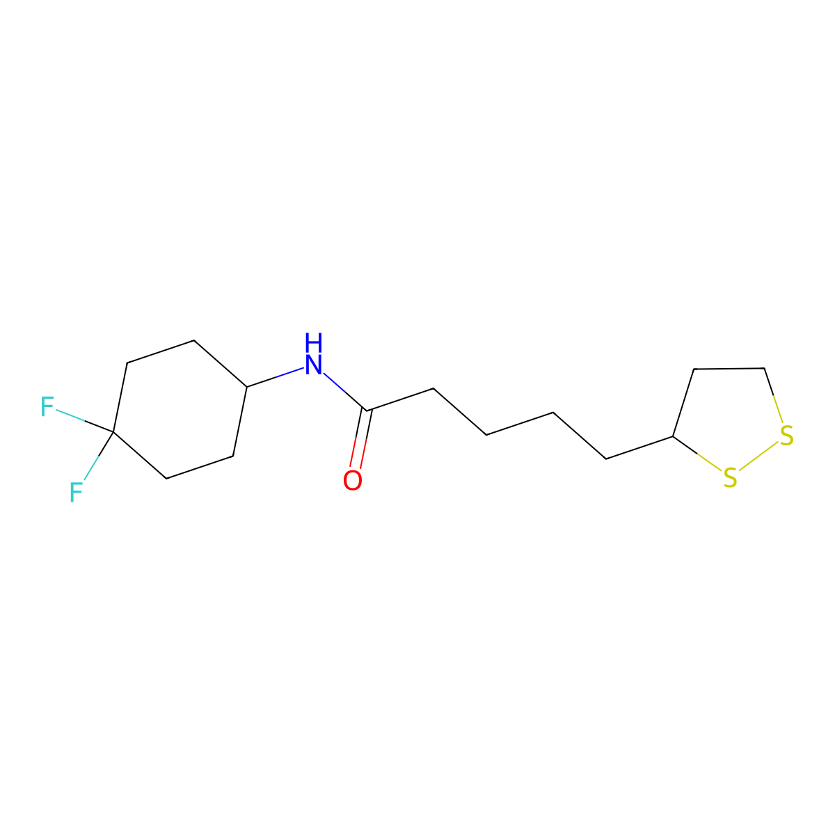 N-(4,4-difluorocyclohexyl)-5-(1,2-dithiolan-3-yl)pentanamide molecular structure, CAS 2034533-04-3