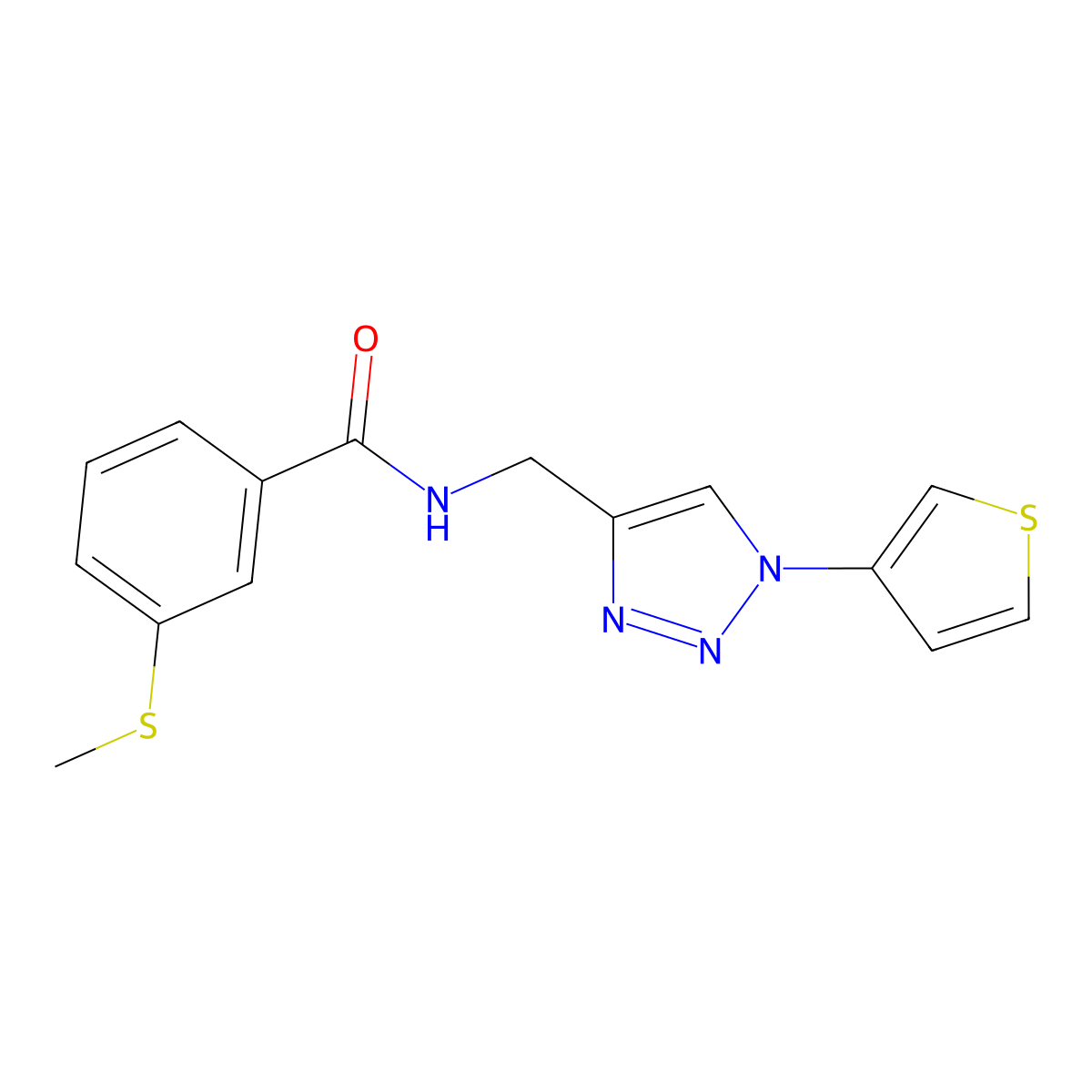 3-(methylthio)-N-((1-(thiophen-3-yl)-1H-1,2,3-triazol-4-yl)methyl)benzamide molecular structure, CAS 2034533-09-8