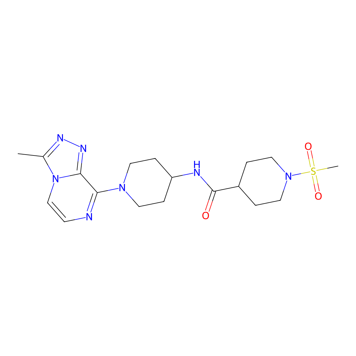 N-(1-(3-methyl-[1,2,4]triazolo[4,3-a]pyrazin-8-yl)piperidin-4-yl)-1-(methylsulfonyl)piperidine-4-carboxamide molecular structure, CAS 2034533-10-1