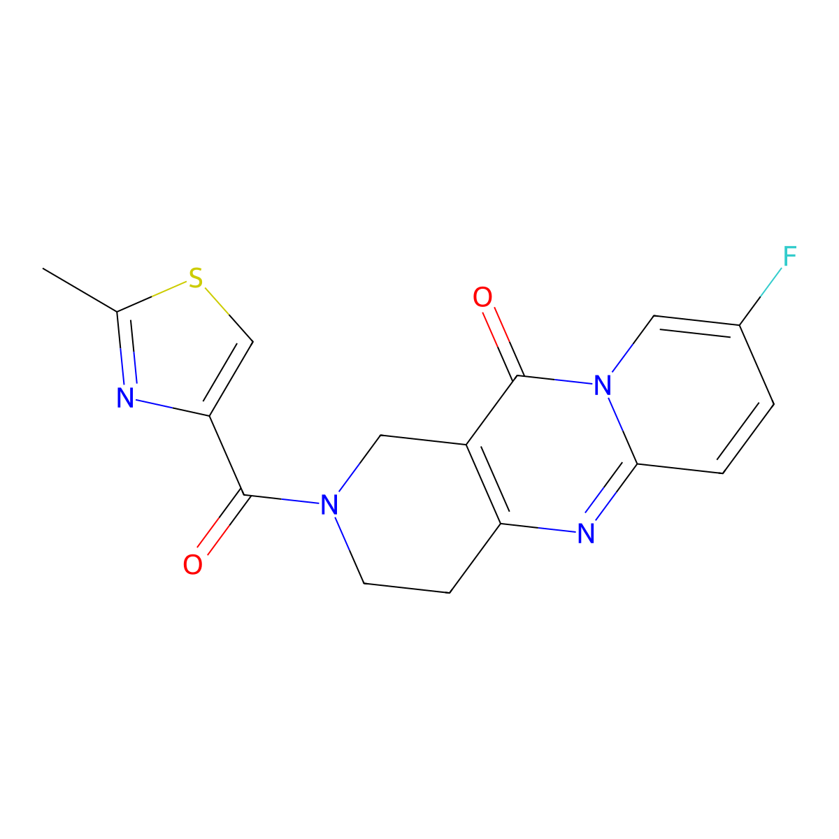 8-fluoro-2-(2-methylthiazole-4-carbonyl)-3,4-dihydro-1H-dipyrido[1,2-a:4',3'-d]pyrimidin-11(2H)-one molecular structure, CAS 2034533-13-4