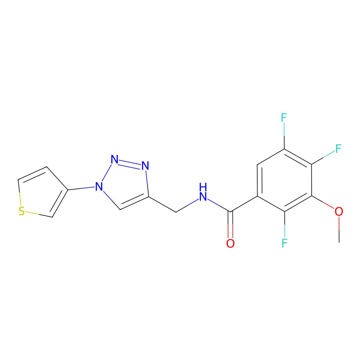 2,4,5-trifluoro-3-methoxy-N-((1-(thiophen-3-yl)-1H-1,2,3-triazol-4-yl)methyl)benzamide molecular structure, CAS 2034533-16-7