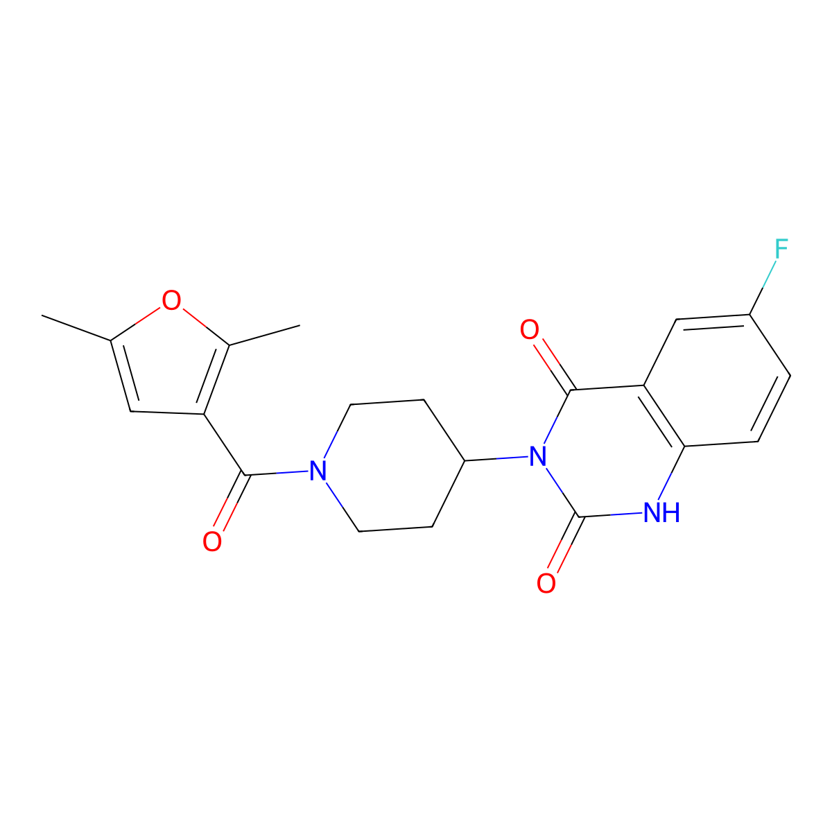 3-(1-(2,5-dimethylfuran-3-carbonyl)piperidin-4-yl)-6-fluoroquinazoline-2,4(1H,3H)-dione molecular structure, CAS 2034533-18-9