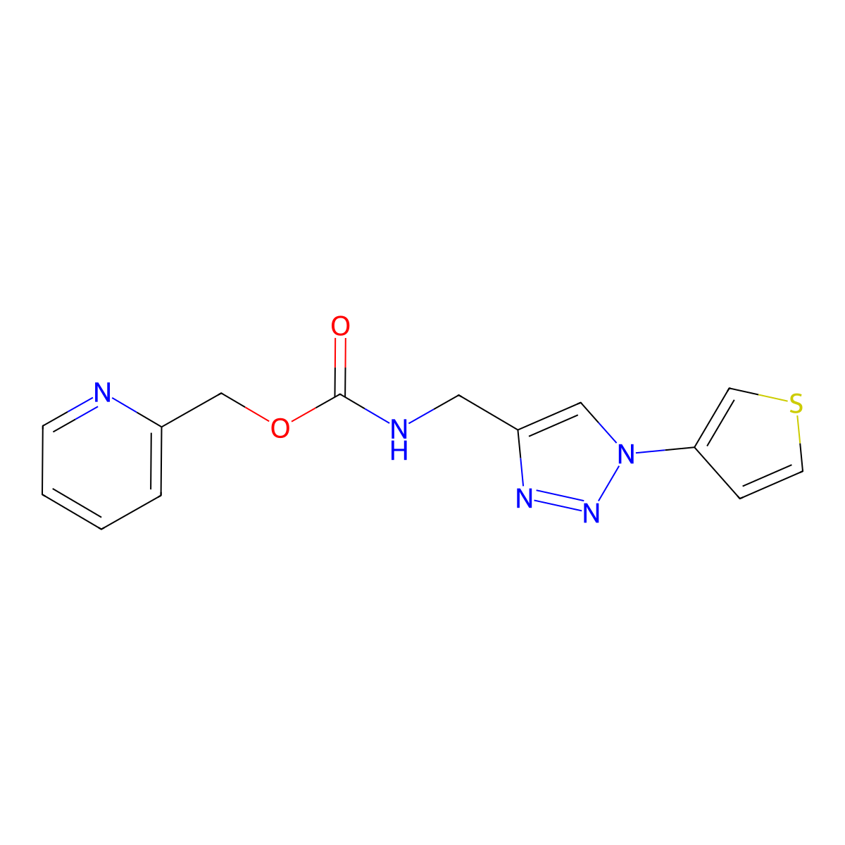 pyridin-2-ylmethyl ((1-(thiophen-3-yl)-1H-1,2,3-triazol-4-yl)methyl)carbamate molecular structure, CAS 2034533-31-6