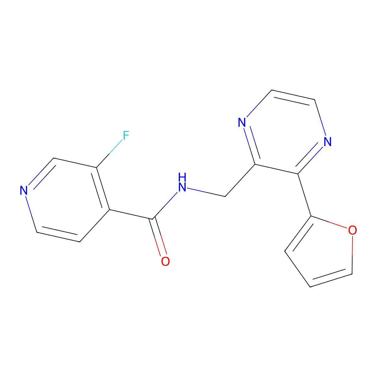 3-fluoro-N-((3-(furan-2-yl)pyrazin-2-yl)methyl)isonicotinamide molecular structure, CAS 2034533-35-0