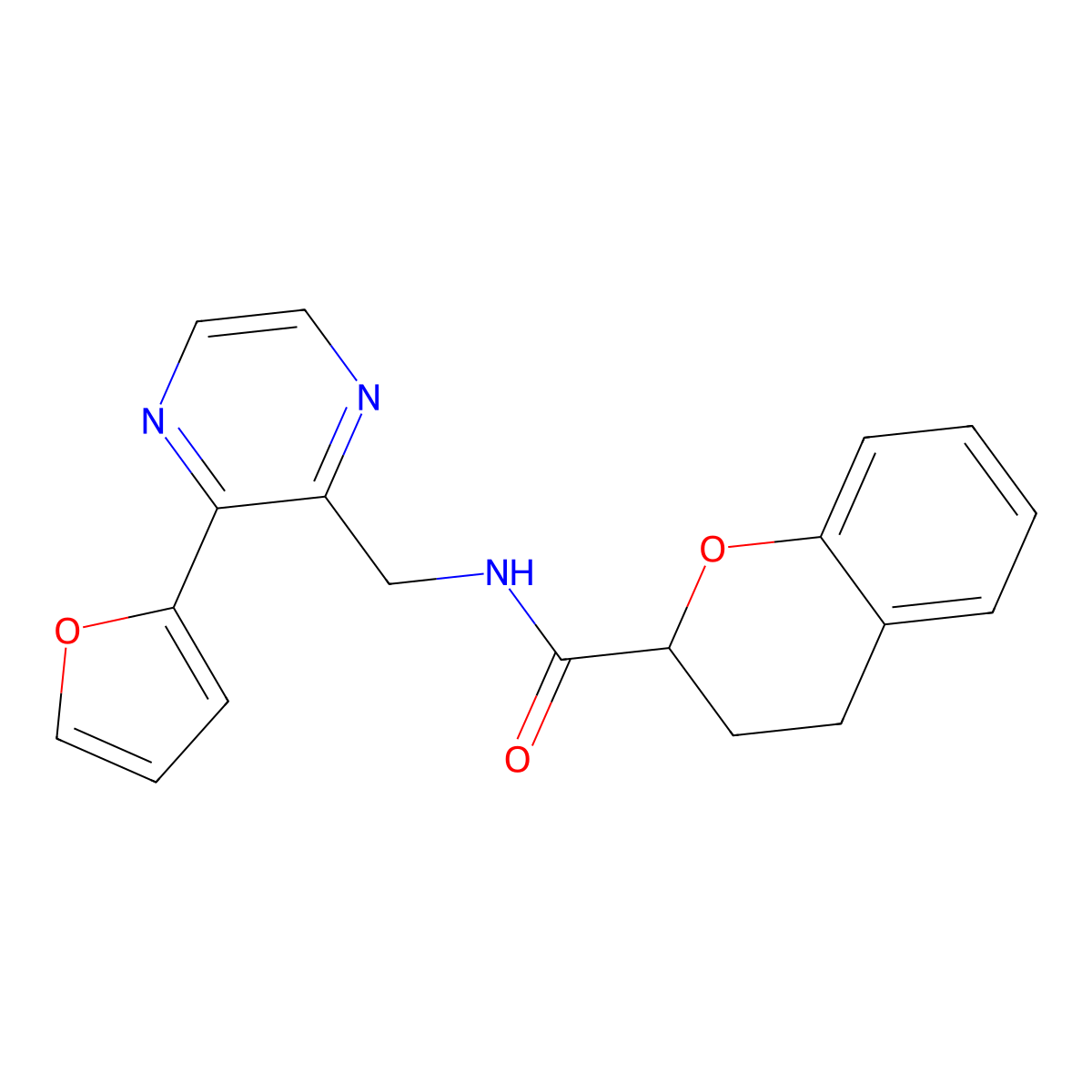 N-((3-(furan-2-yl)pyrazin-2-yl)methyl)chroman-2-carboxamide molecular structure, CAS 2034533-40-7