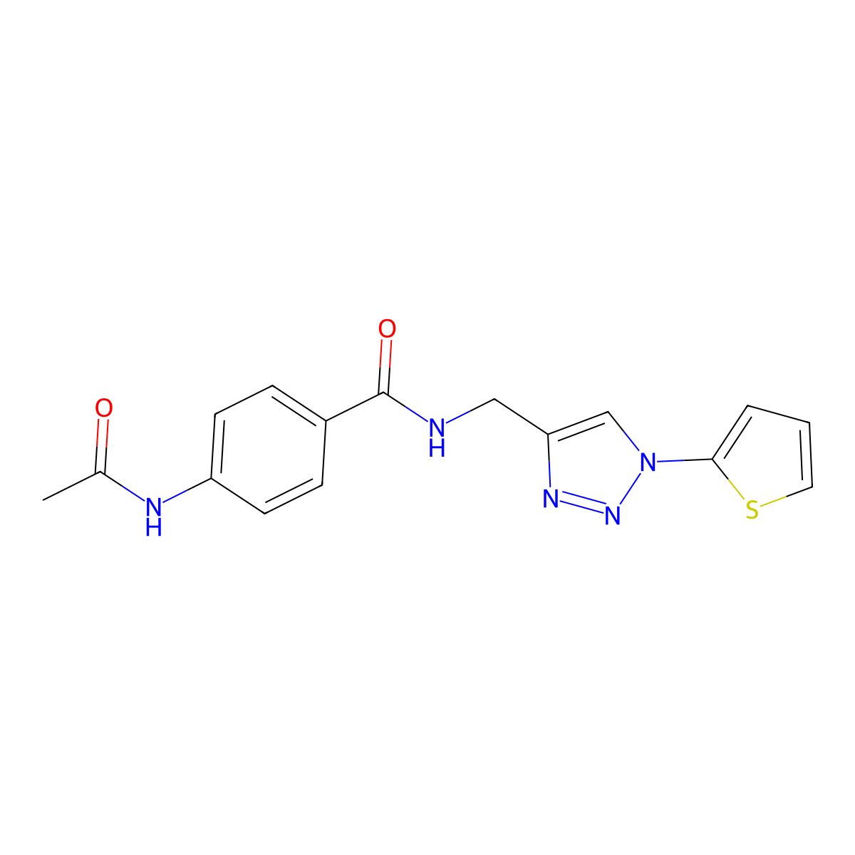 4-acetamido-N-((1-(thiophen-2-yl)-1H-1,2,3-triazol-4-yl)methyl)benzamide molecular structure, CAS 2034533-42-9