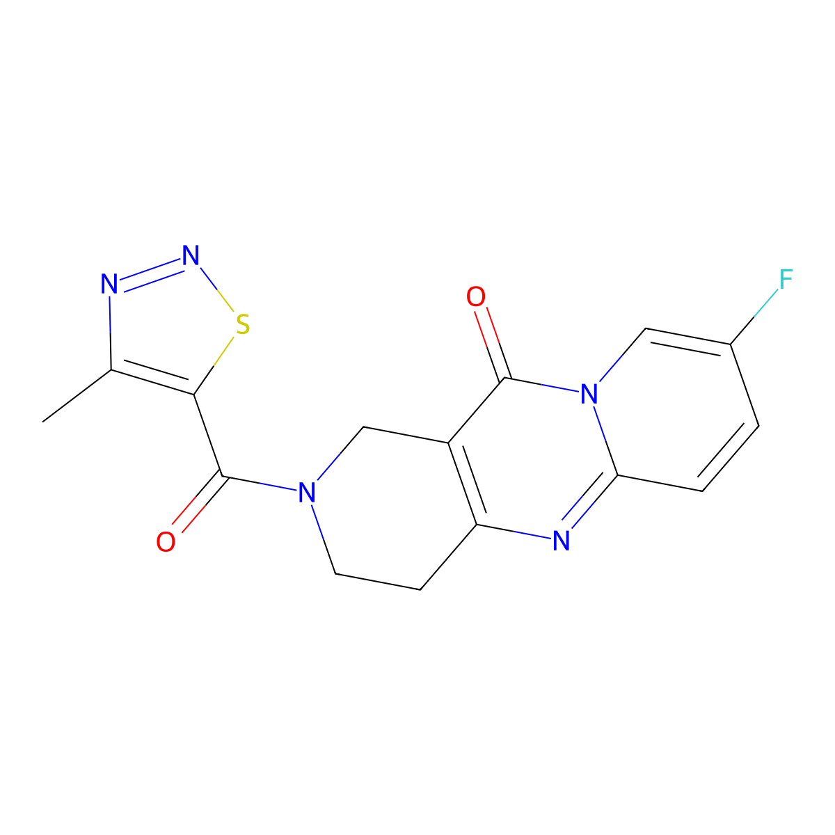 8-fluoro-2-(4-methyl-1,2,3-thiadiazole-5-carbonyl)-3,4-dihydro-1H-dipyrido[1,2-a:4',3'-d]pyrimidin-11(2H)-one molecular structure, CAS 2034533-44-1
