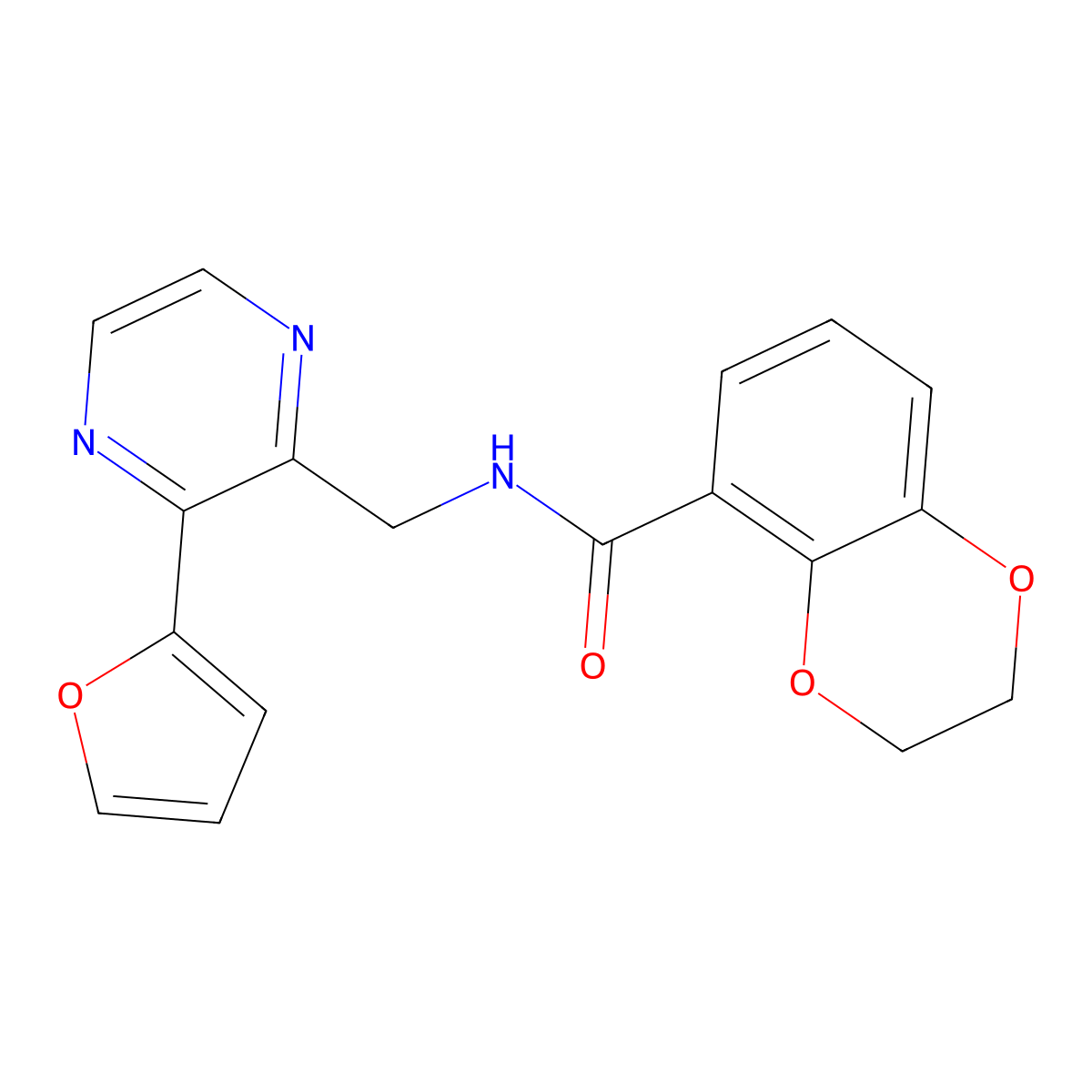 N-((3-(furan-2-yl)pyrazin-2-yl)methyl)-2,3-dihydrobenzo[b][1,4]dioxine-5-carboxamide molecular structure, CAS 2034533-50-9