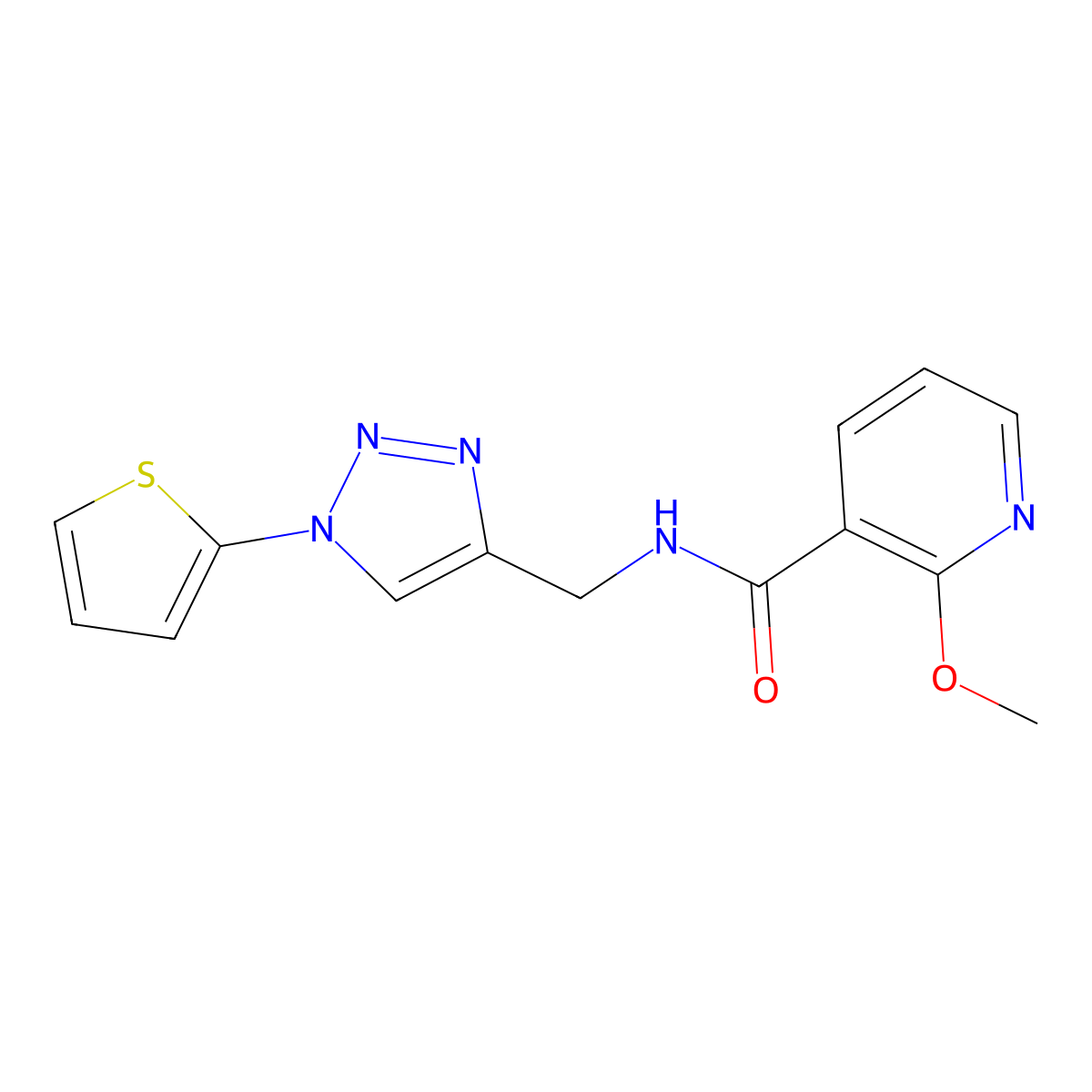 2-methoxy-N-((1-(thiophen-2-yl)-1H-1,2,3-triazol-4-yl)methyl)nicotinamide molecular structure, CAS 2034533-51-0