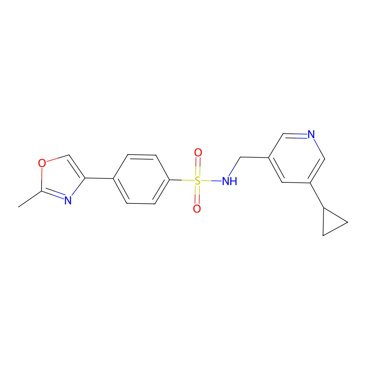 N-((5-cyclopropylpyridin-3-yl)methyl)-4-(2-methyloxazol-4-yl)benzenesulfonamide molecular structure, CAS 2034533-52-1