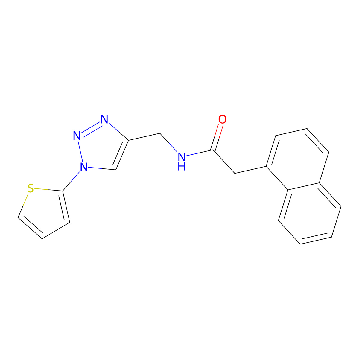2-(naphthalen-1-yl)-N-{[1-(thiophen-2-yl)-1H-1,2,3-triazol-4-yl]methyl}acetamide molecular structure, CAS 2034533-56-5