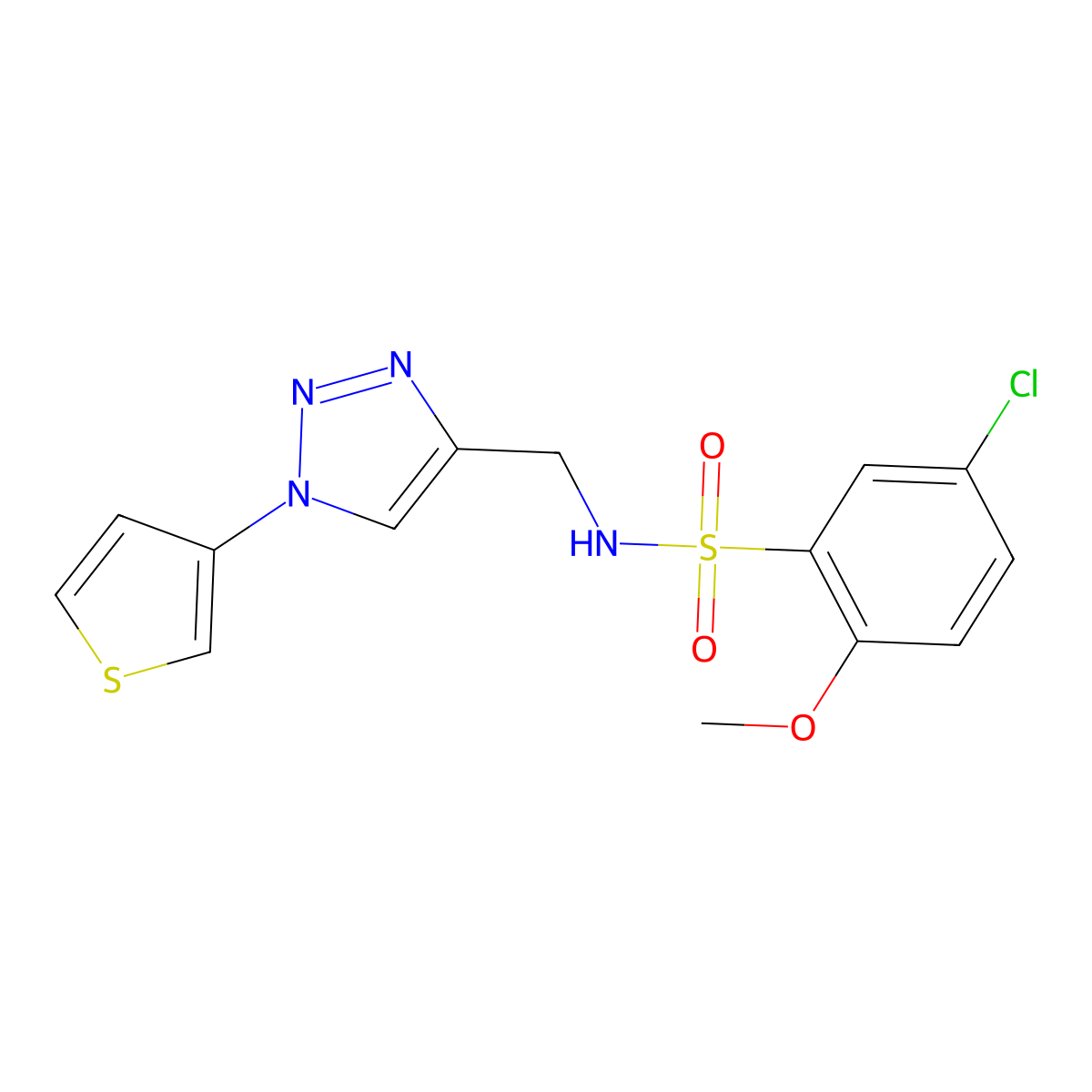 5-chloro-2-methoxy-N-((1-(thiophen-3-yl)-1H-1,2,3-triazol-4-yl)methyl)benzenesulfonamide molecular structure, CAS 2034533-59-8