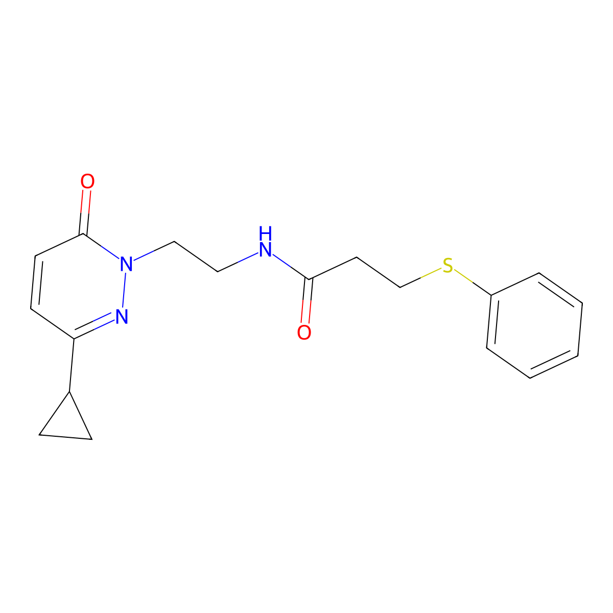 N-(2-(3-cyclopropyl-6-oxopyridazin-1(6H)-yl)ethyl)-3-(phenylthio)propanamide molecular structure, CAS 2034533-60-1