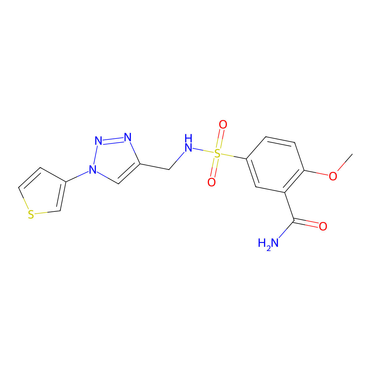 2-methoxy-5-(N-((1-(thiophen-3-yl)-1H-1,2,3-triazol-4-yl)methyl)sulfamoyl)benzamide molecular structure, CAS 2034533-67-8