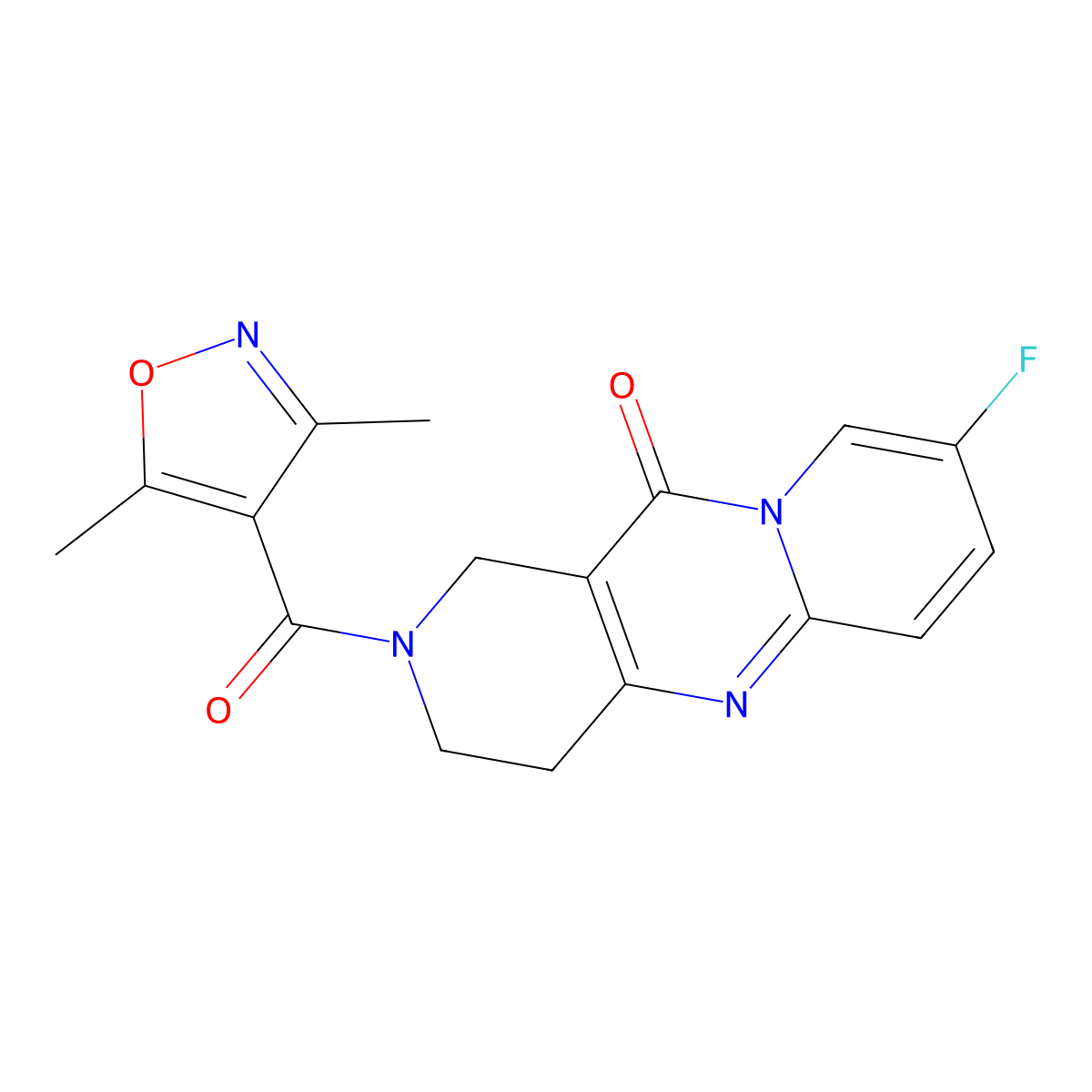 2-(3,5-dimethylisoxazole-4-carbonyl)-8-fluoro-3,4-dihydro-1H-dipyrido[1,2-a:4',3'-d]pyrimidin-11(2H)-one molecular structure, CAS 2034533-69-0