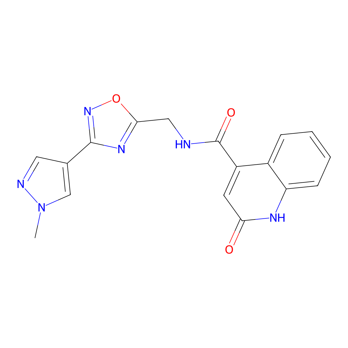 2-hydroxy-N-{[3-(1-methyl-1H-pyrazol-4-yl)-1,2,4-oxadiazol-5-yl]methyl}quinoline-4-carboxamide molecular structure, CAS 2034533-70-3
