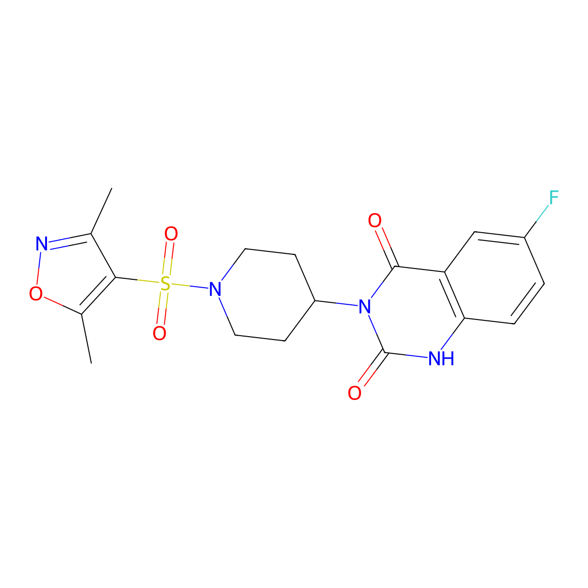 3-(1-((3,5-dimethylisoxazol-4-yl)sulfonyl)piperidin-4-yl)-6-fluoroquinazoline-2,4(1H,3H)-dione molecular structure, CAS 2034533-72-5